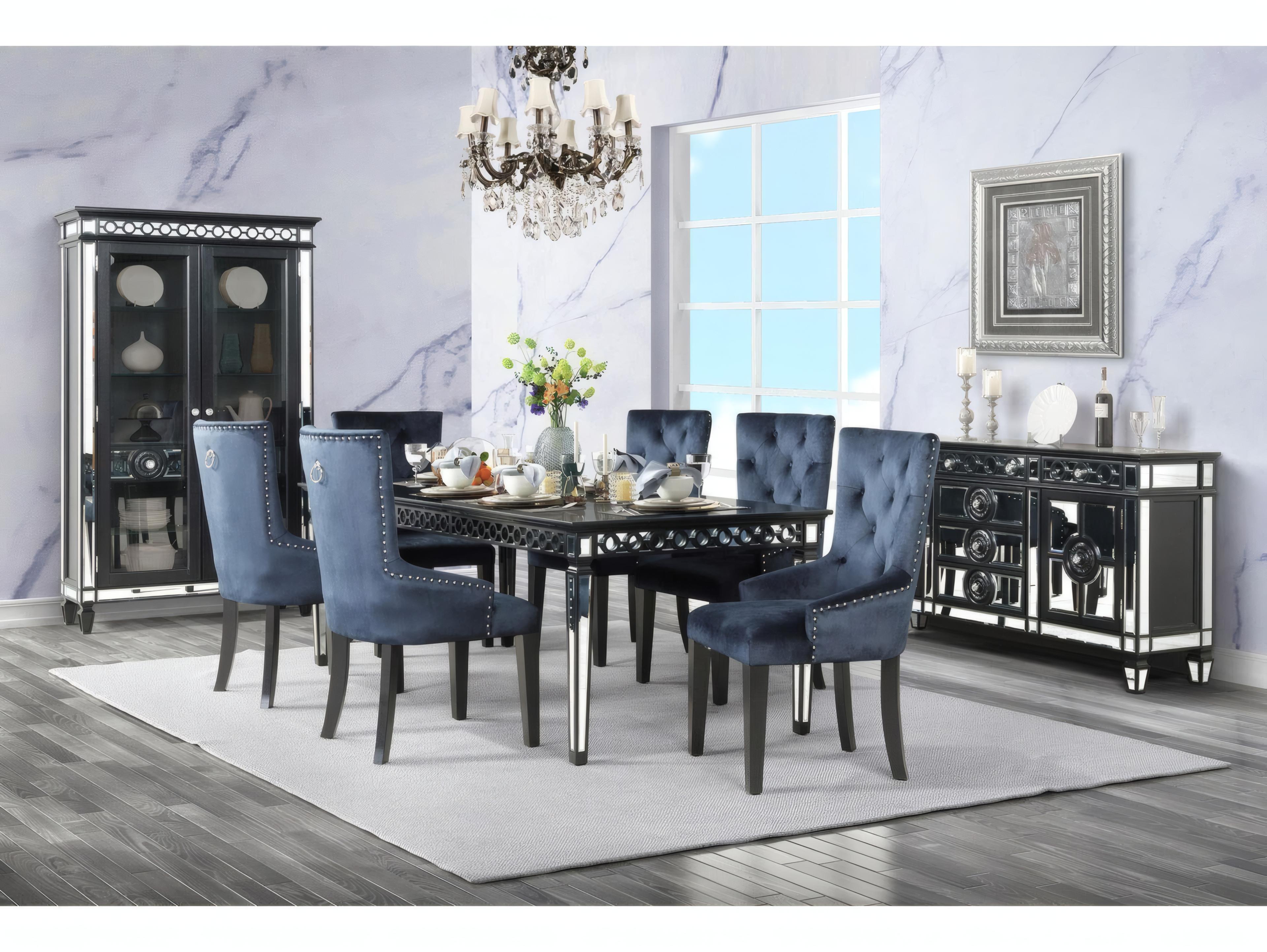 Acme Furniture Varian Poplar Wood Black Velvet Upholstered Armless Dining Chair