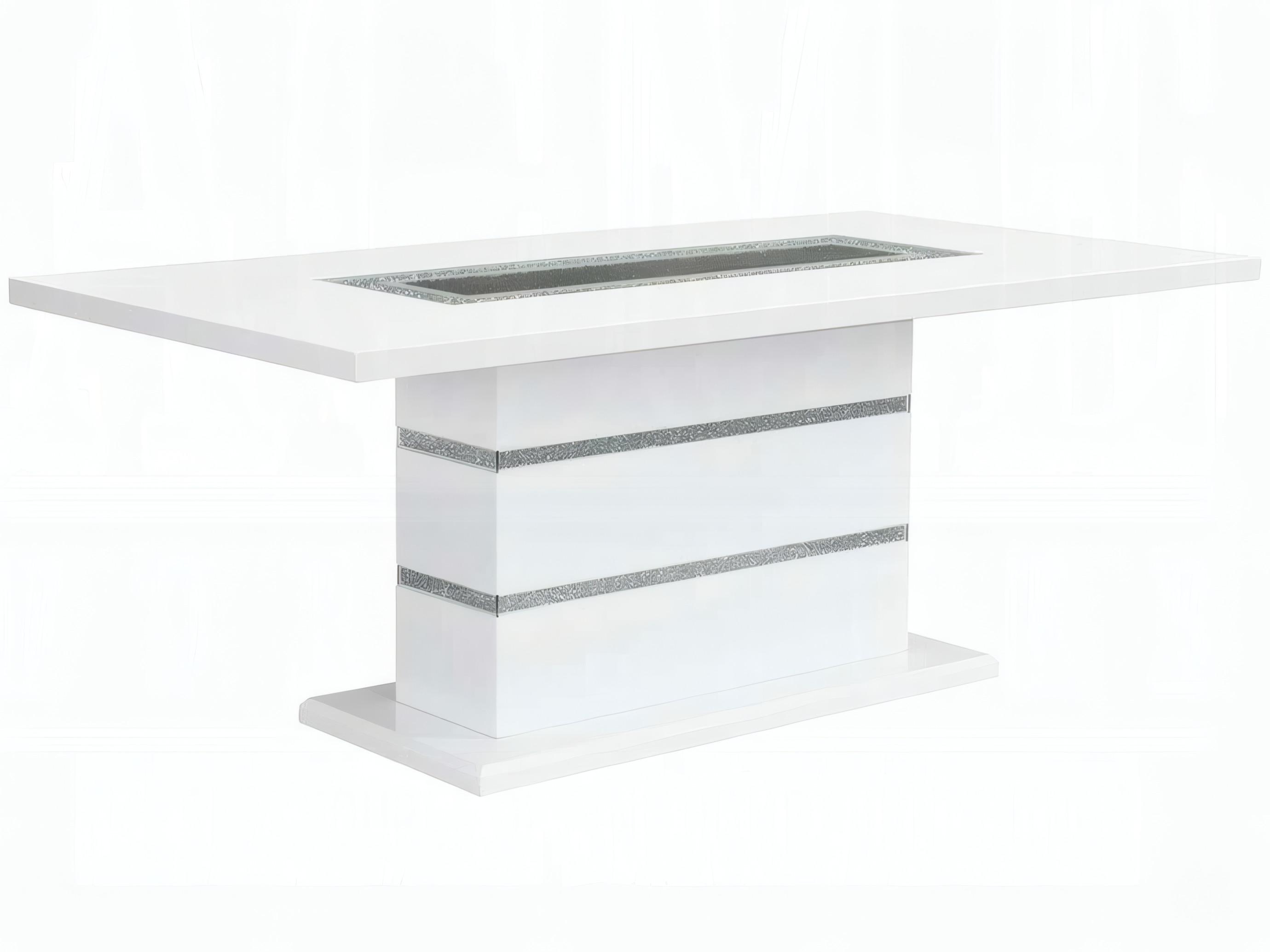 Acme Furniture Elizaveta Rectangular Acrylic Faux Crystal Diamonds White High Gloss Dining Table