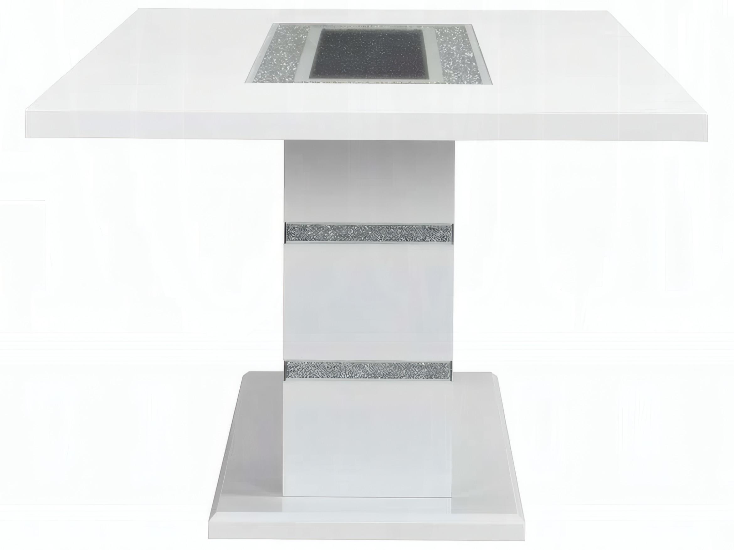 Acme Furniture Elizaveta Rectangular Acrylic Faux Crystal Diamonds White High Gloss Dining Table