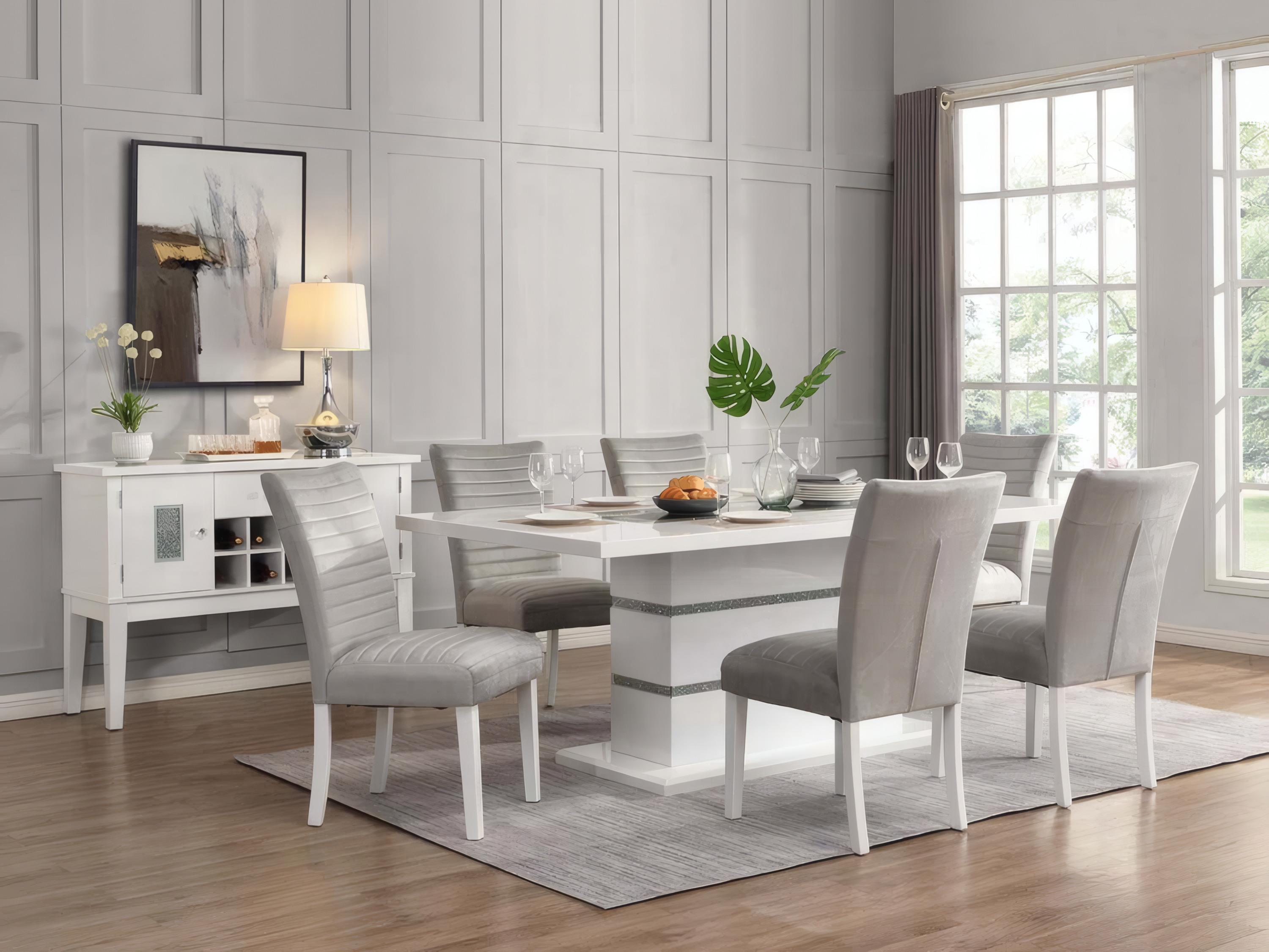 Acme Furniture Elizaveta Rectangular Acrylic Faux Crystal Diamonds White High Gloss Dining Table