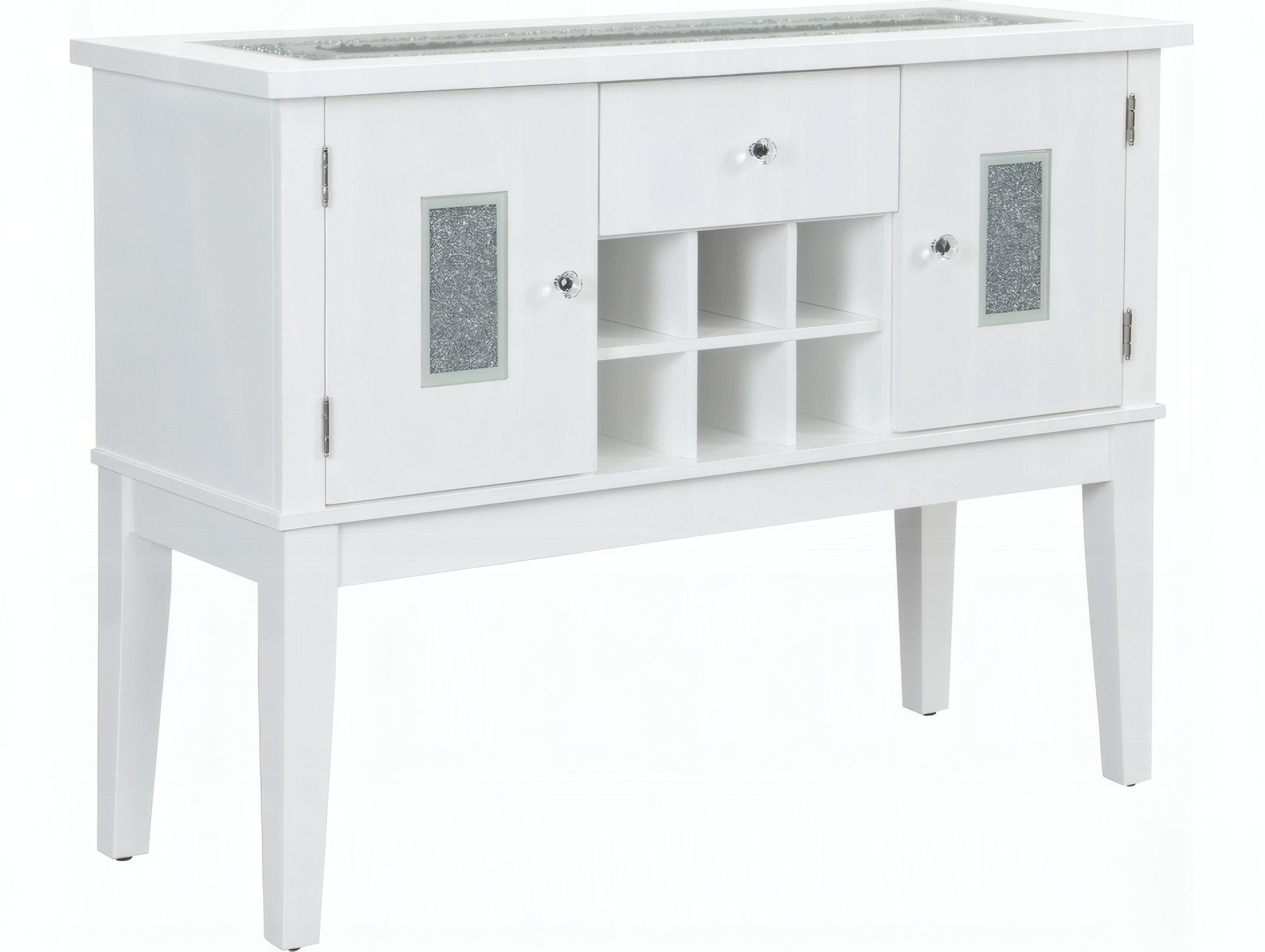 Acme Furniture Elizaveta 48" Faux Crystal Diamonds White High Gloss Sideboard