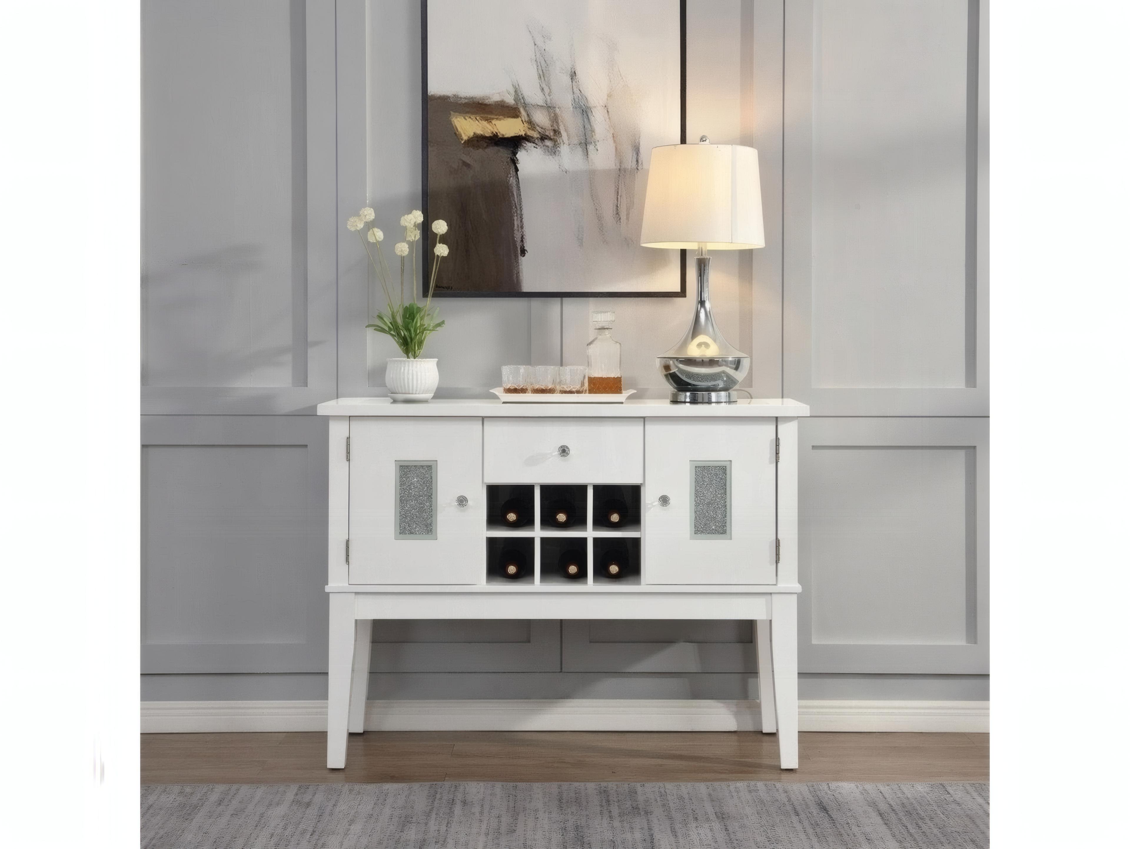 Acme Furniture Elizaveta 48" Faux Crystal Diamonds White High Gloss Sideboard