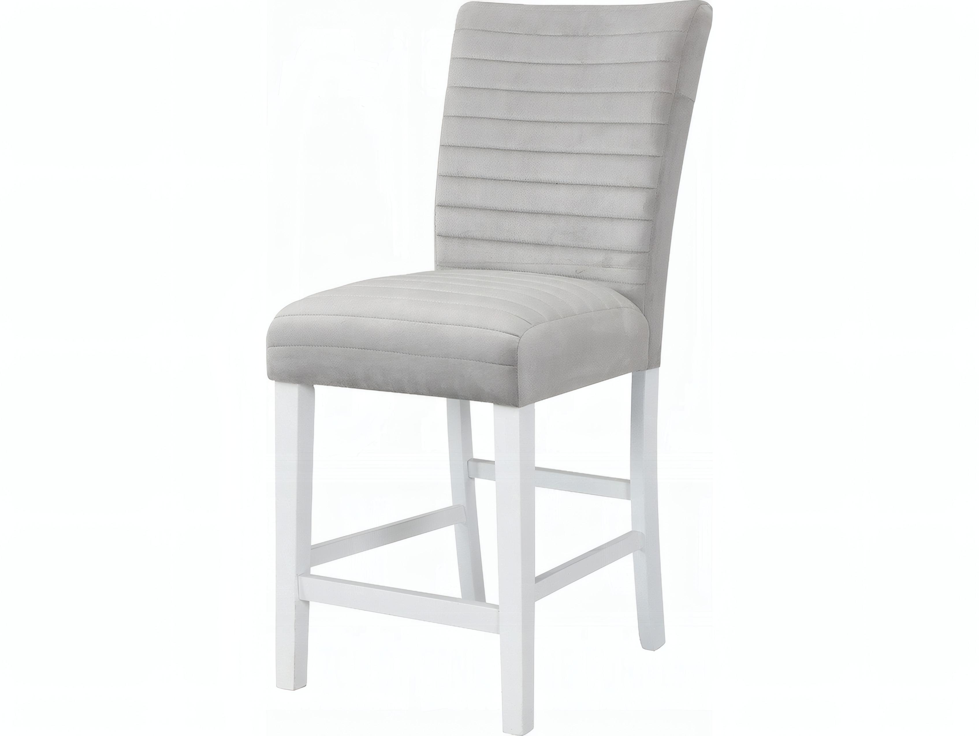 Acme Furniture Elizaveta Gray Velvet White High Gloss Upholstered Hardwood Counter Stool