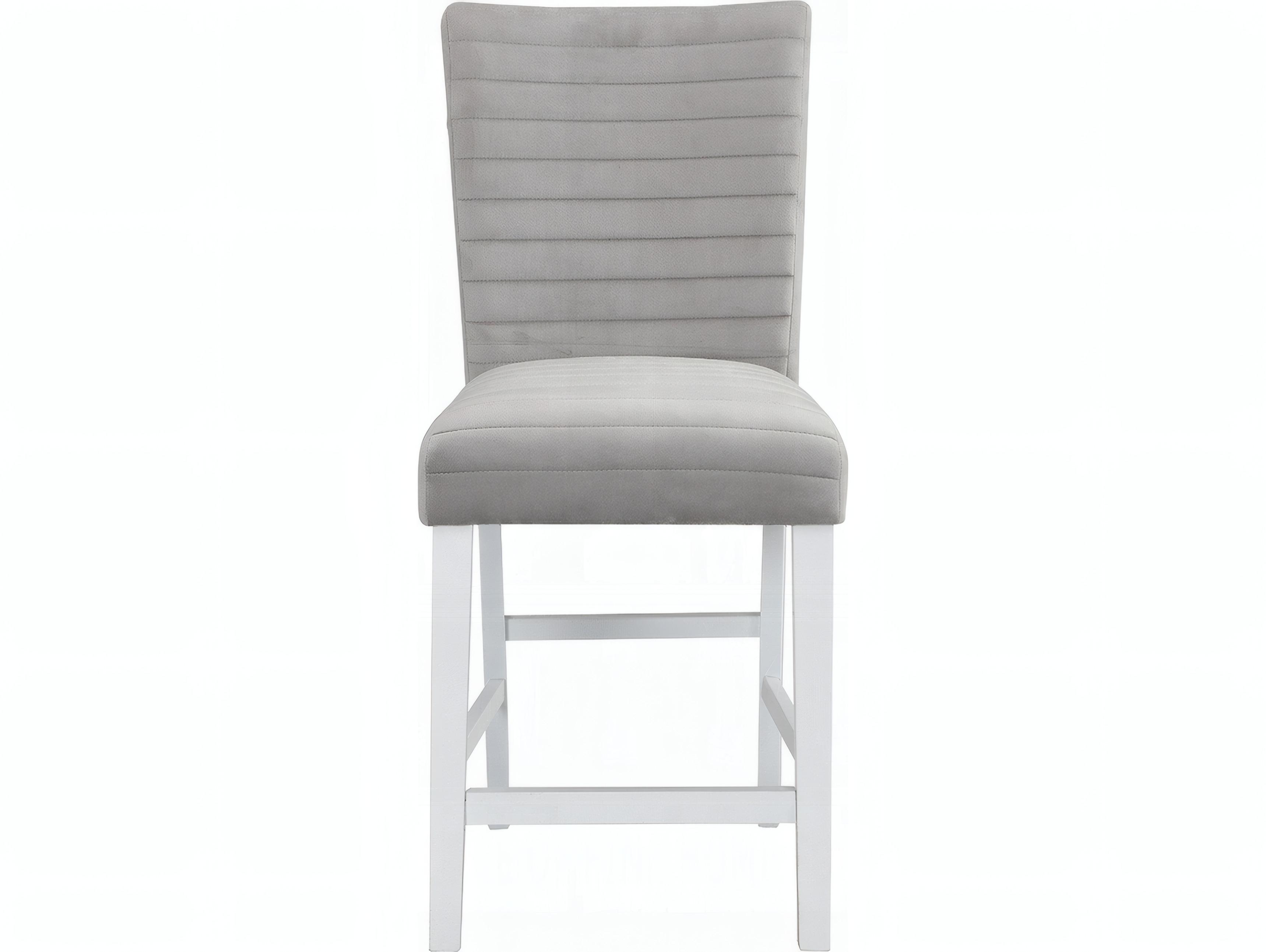 Acme Furniture Elizaveta Gray Velvet White High Gloss Upholstered Hardwood Counter Stool