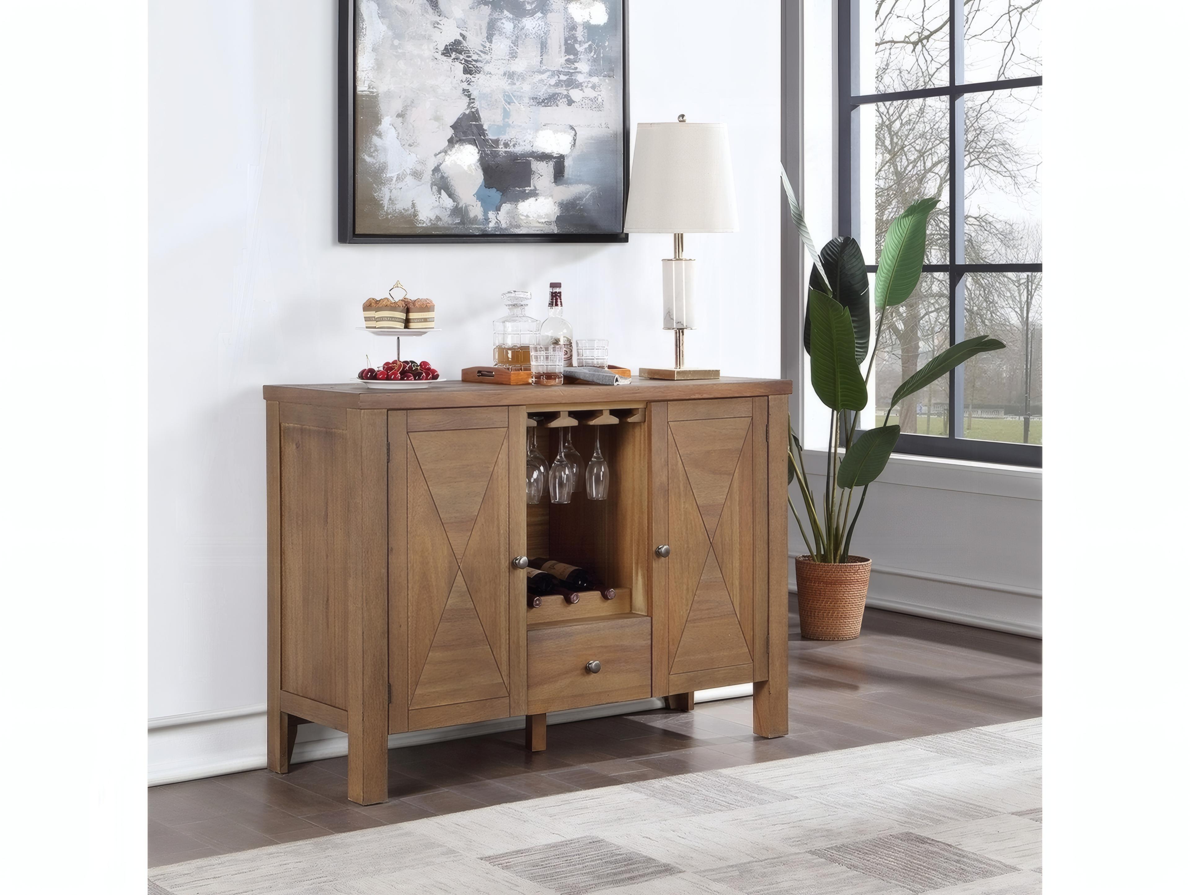 Acme Furniture Pascaline 47" Acacia Wood Gray Fabric Rustic Brown Oak Sideboard