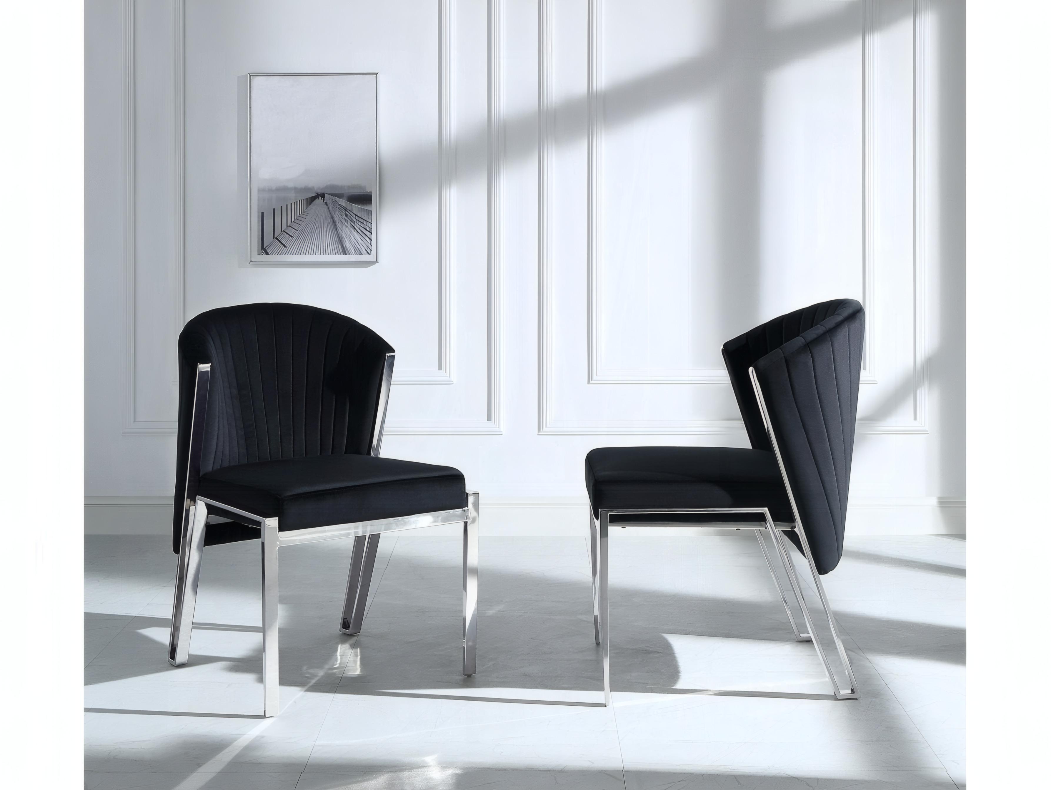 Acme Furniture Fallon Black Velvet Upholstered Armless Dining Chair Set of 2