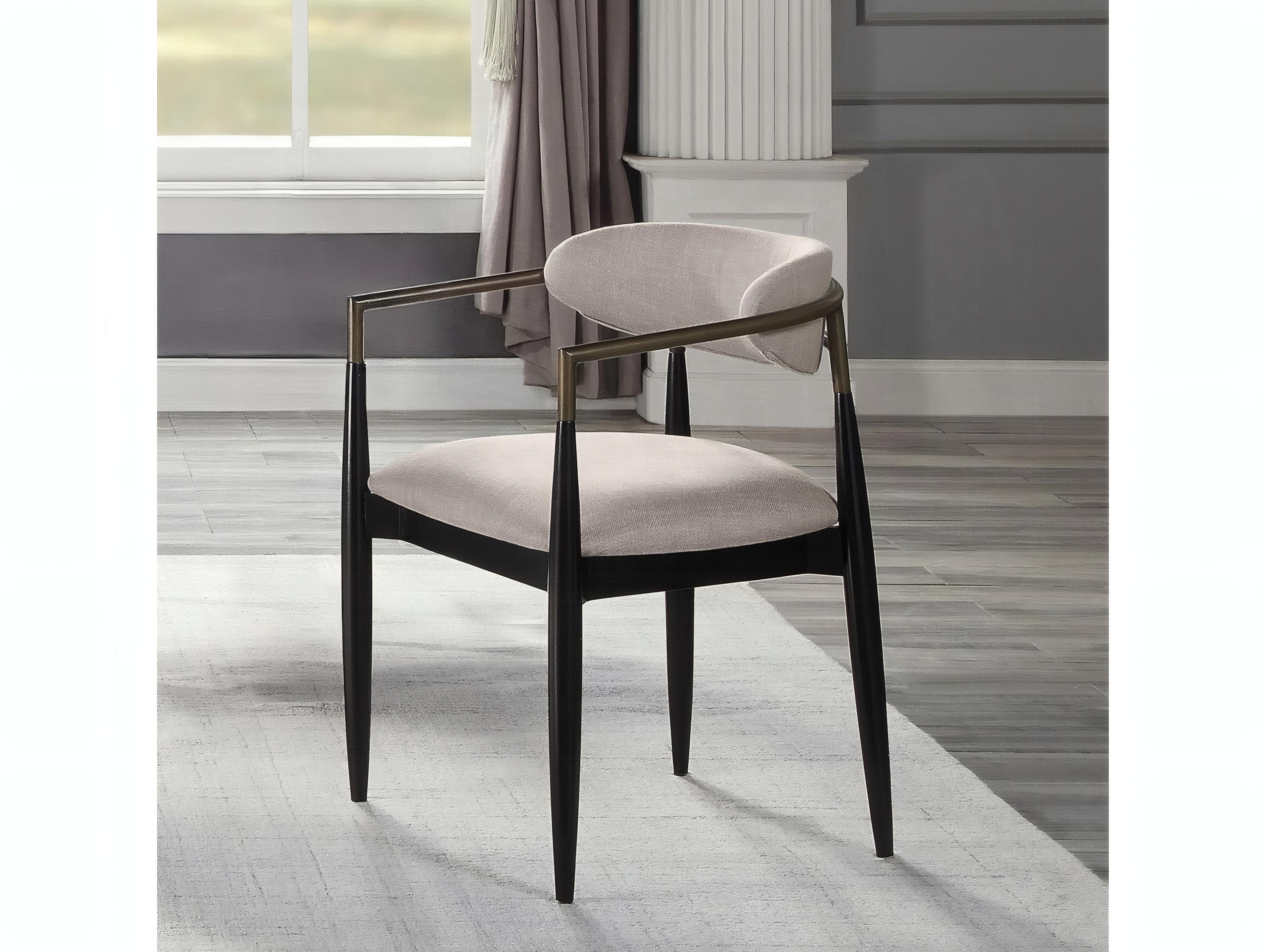 Acme Furniture Jaramillo Solid Wood Beige Upholstered Arm Dining Chair Set of 2