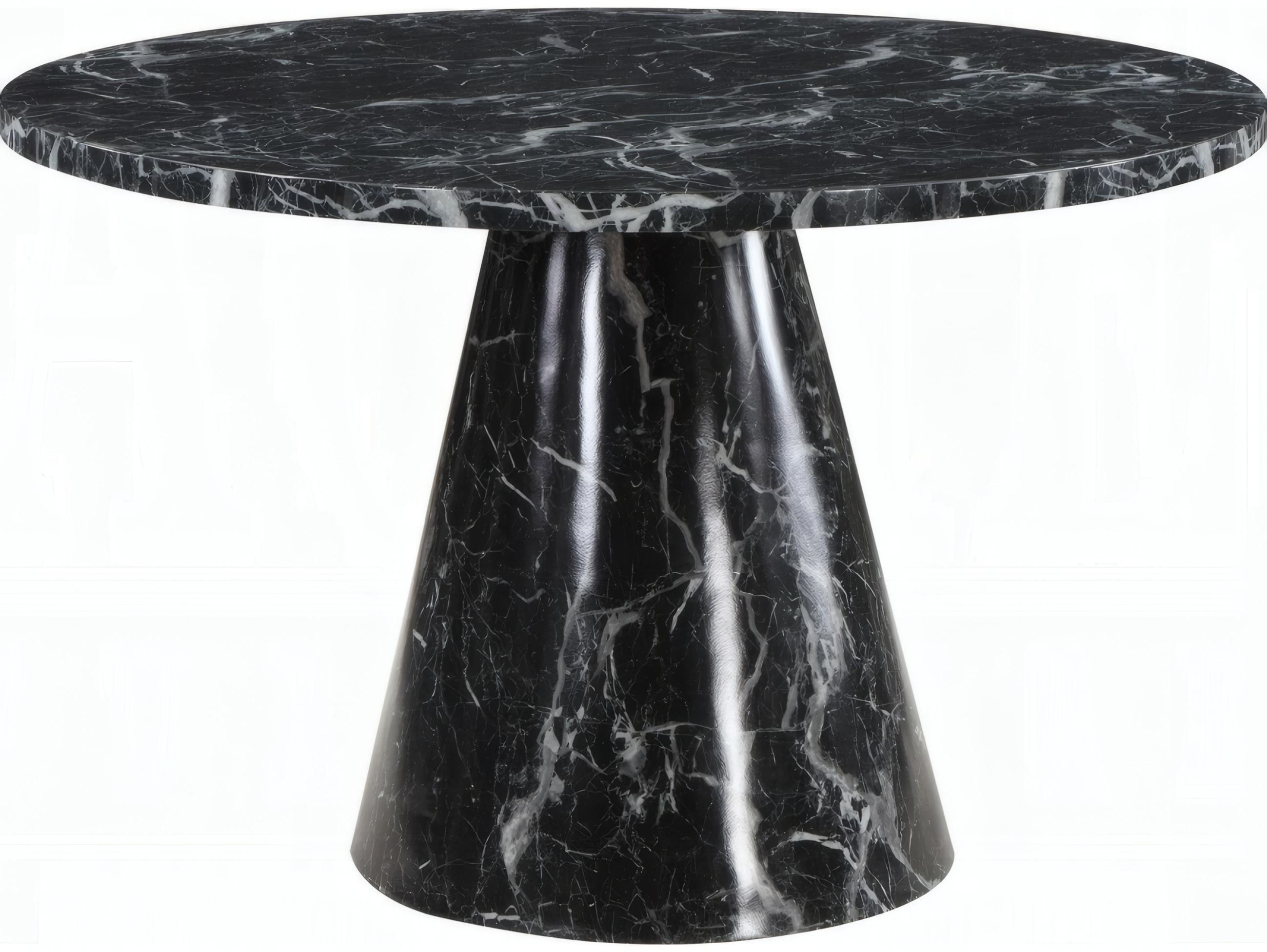 Acme Furniture Hollis Round Faux Marble Engineered Stone Black Dining Table