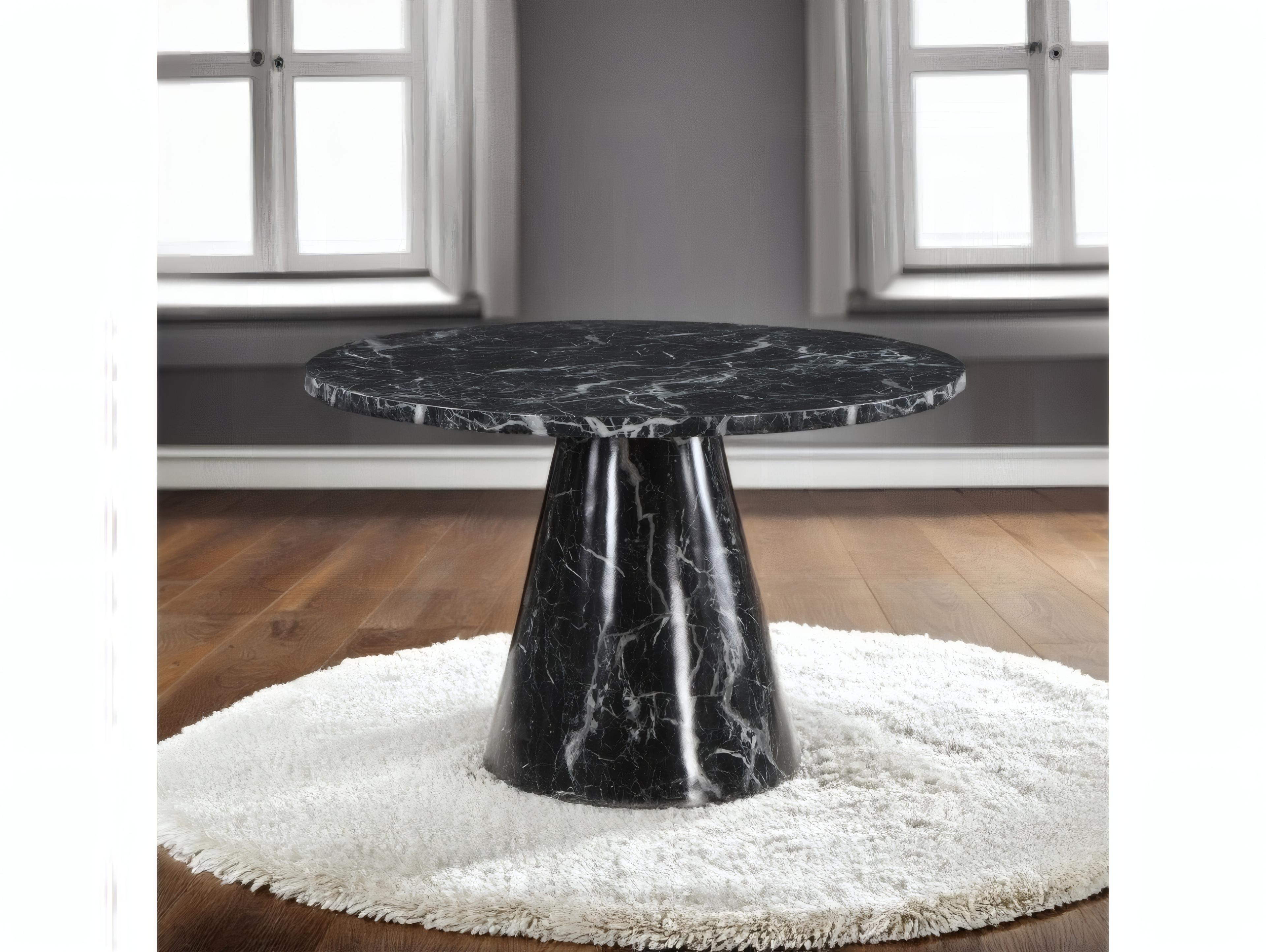 Acme Furniture Hollis Round Faux Marble Engineered Stone Black Dining Table
