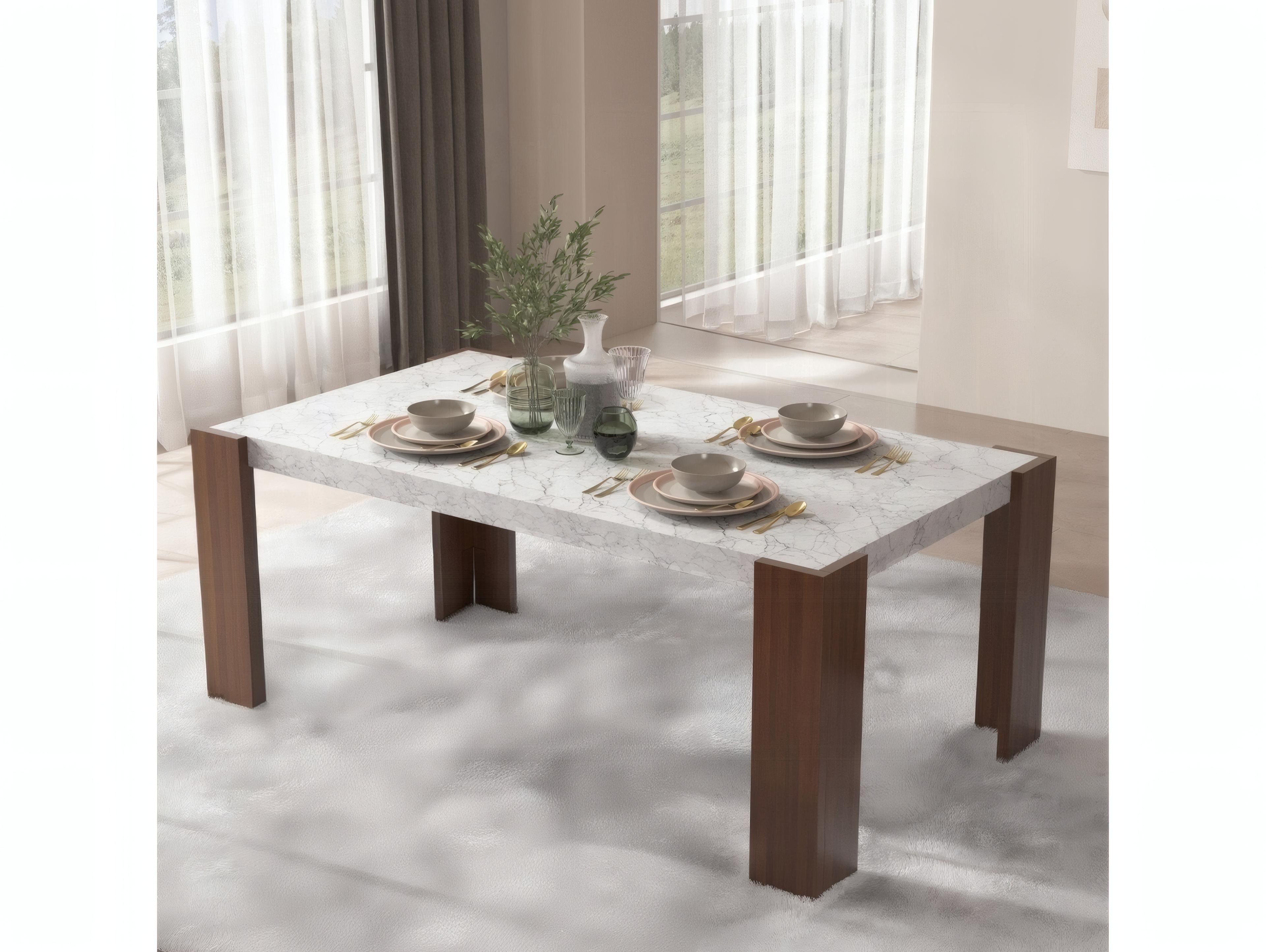 Acme Furniture Hettie Rectangular Faux Marble Engineered Stone Walnut Dining Table