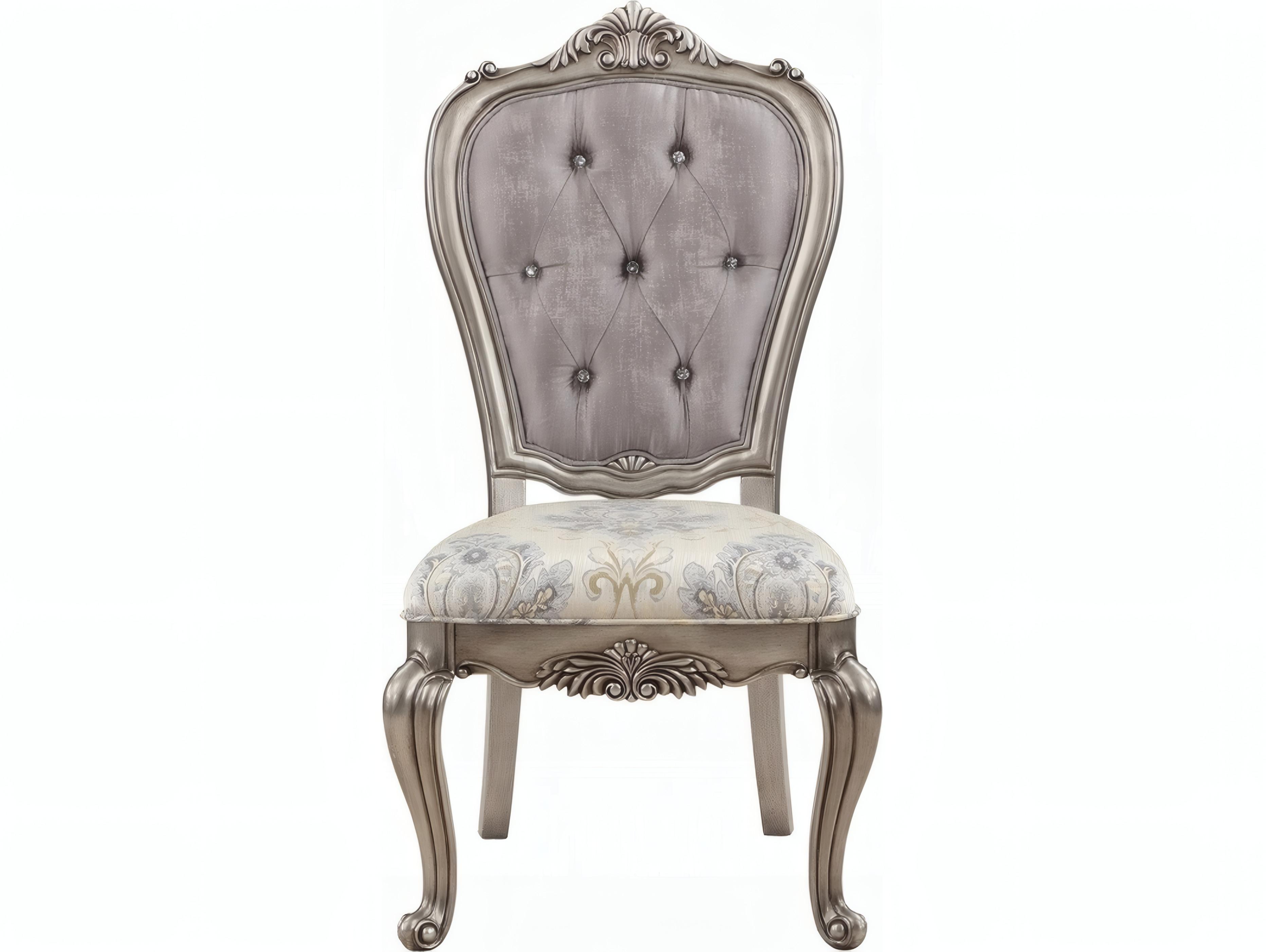 Acme Furniture Ariadne Rubberwood Silver Upholstered Armless Dining Chair Set of 2