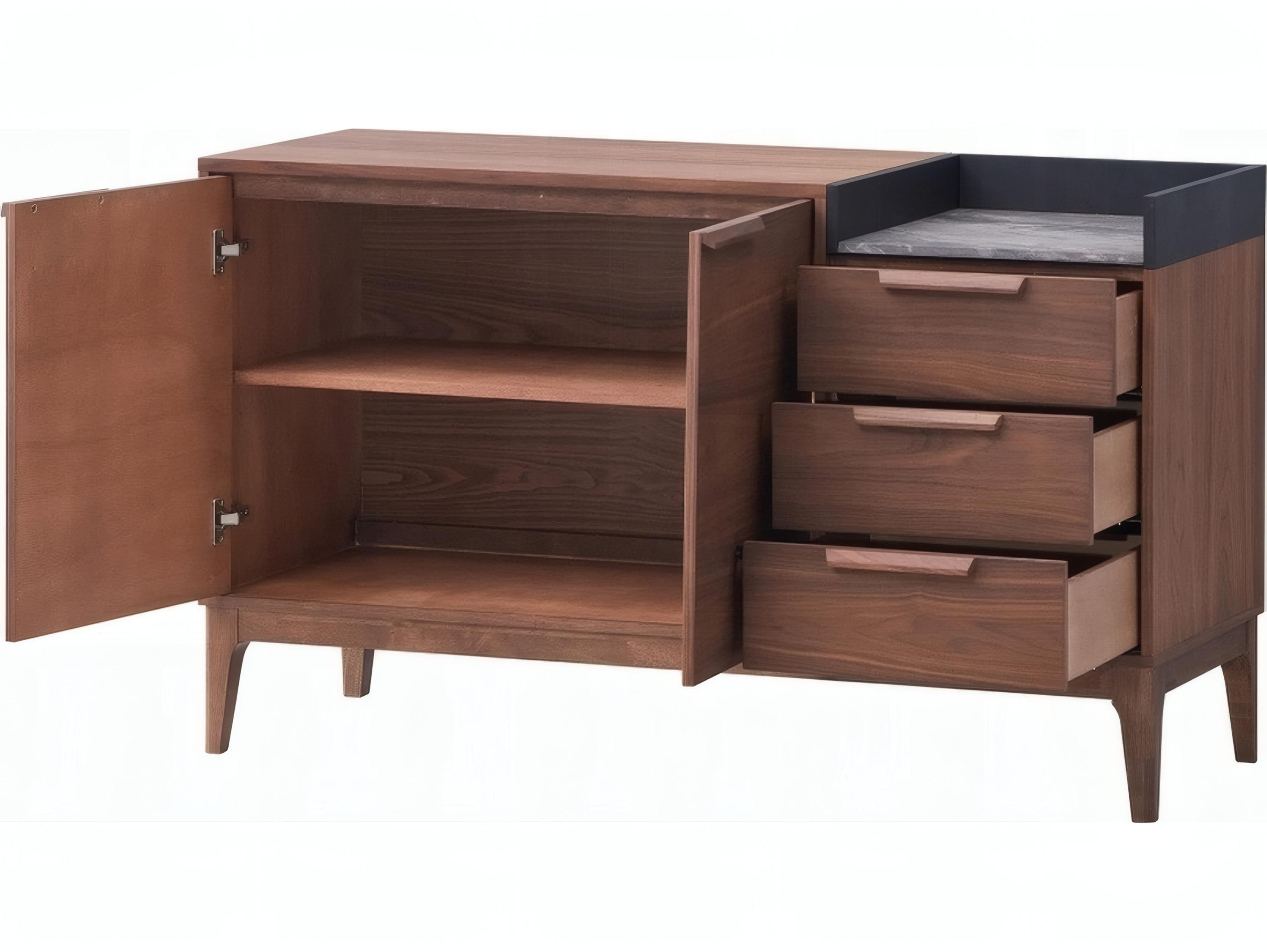 Acme Furniture Bevis 53" Walnut Wood Engineered Stone Sideboard