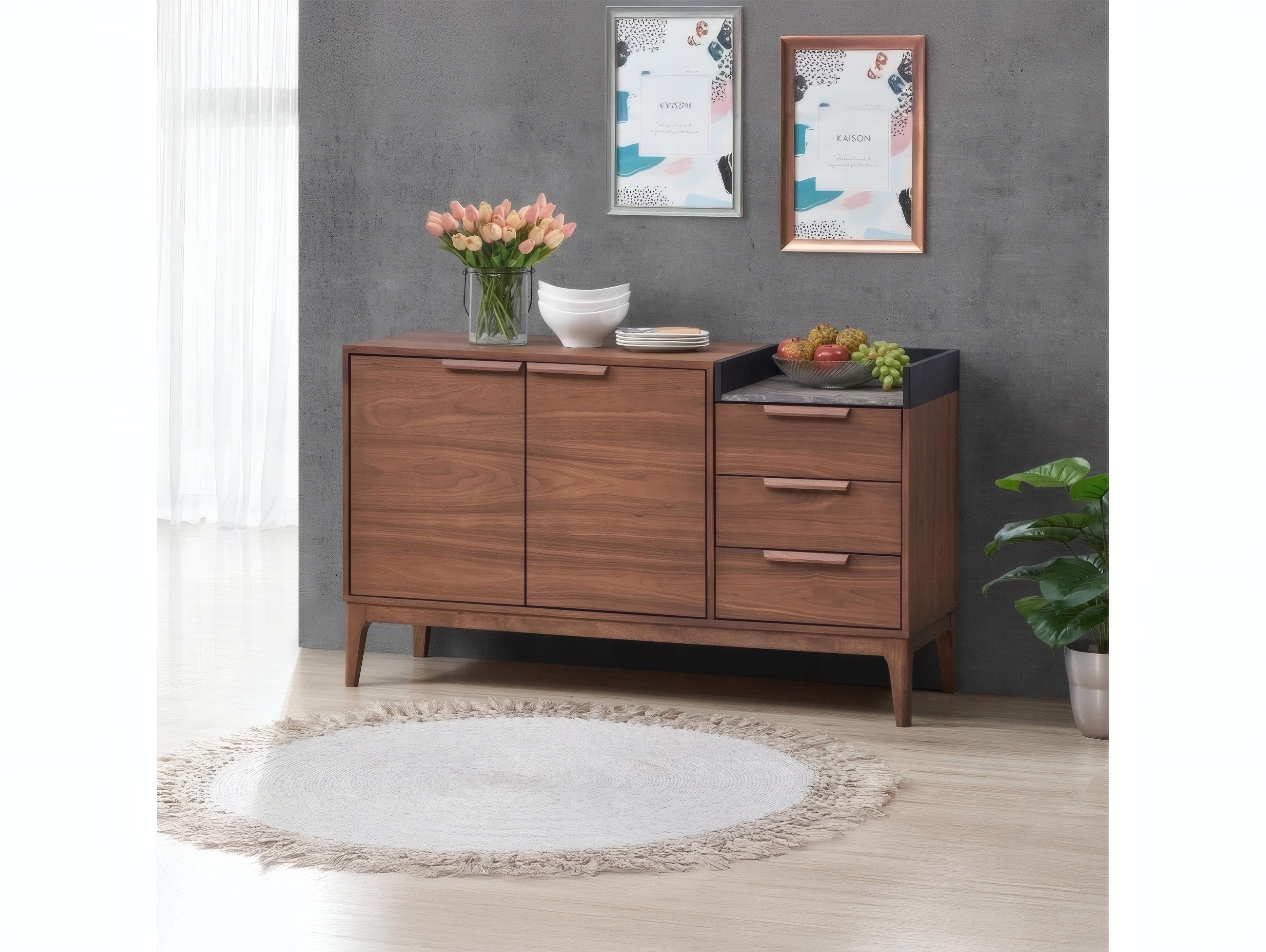 Acme Furniture Bevis 53" Walnut Wood Engineered Stone Sideboard