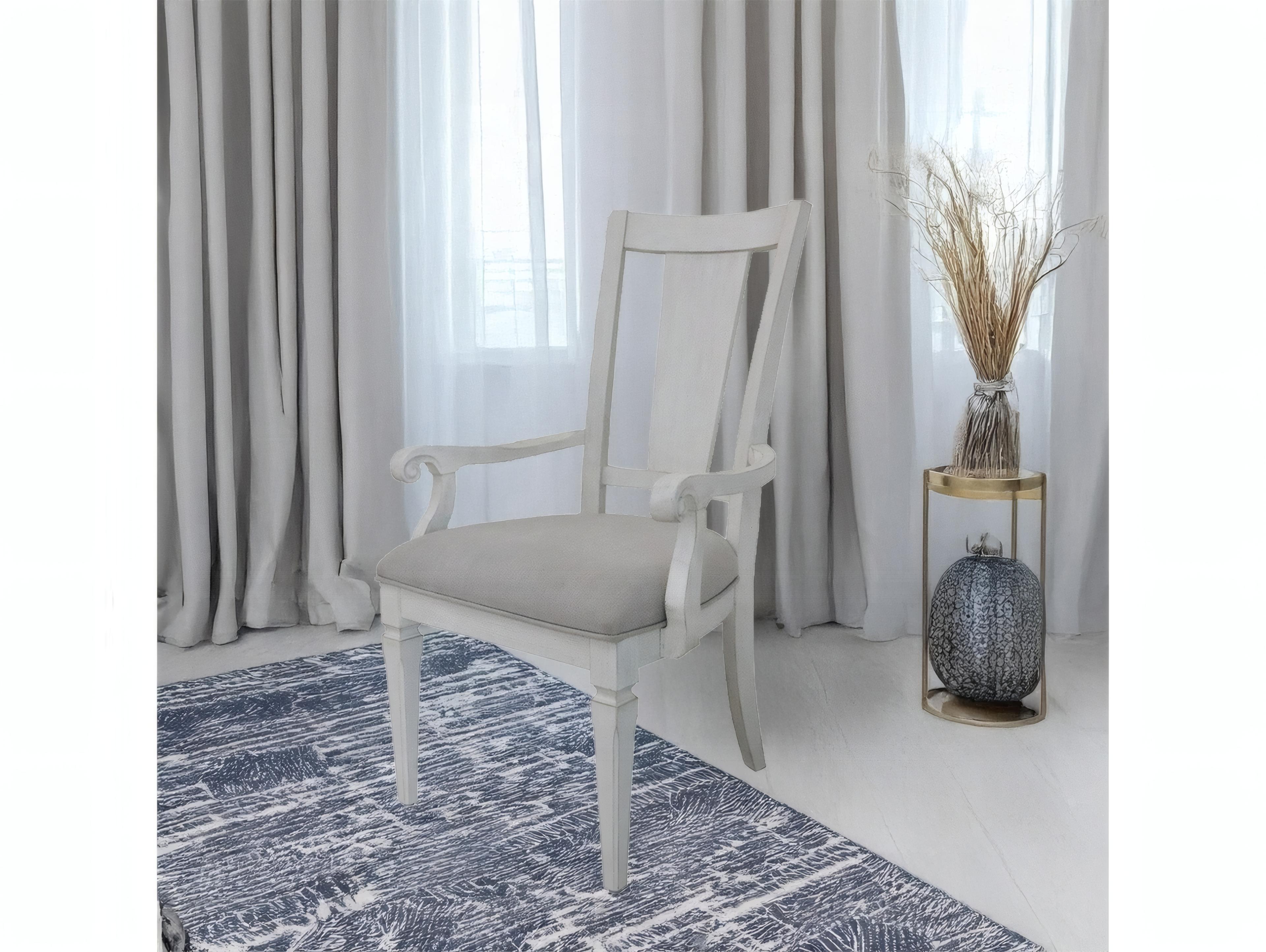 Acme Furniture Katia Rubberwood White Upholstered Arm Dining Chair Set of 2