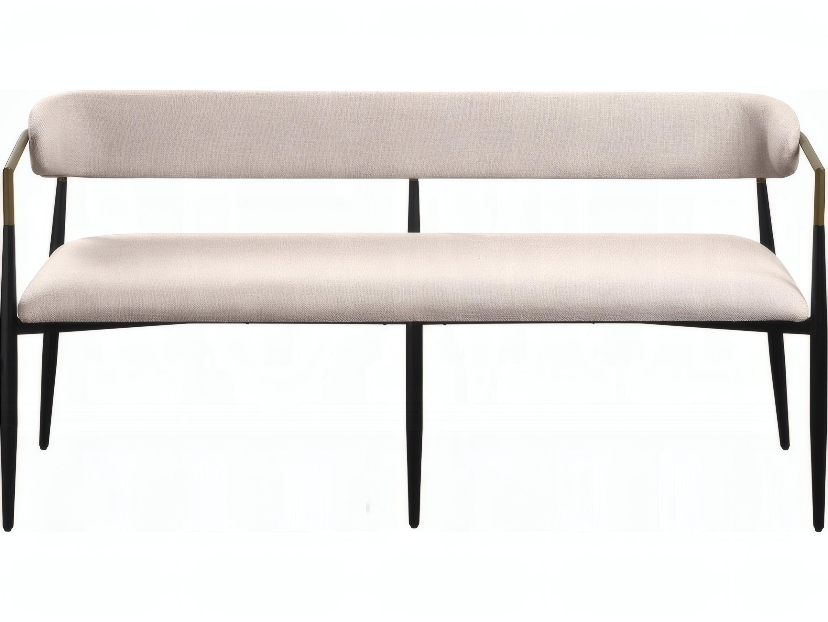 Acme Furniture Jaramillo Beige Linen Black Upholstered Accent Bench