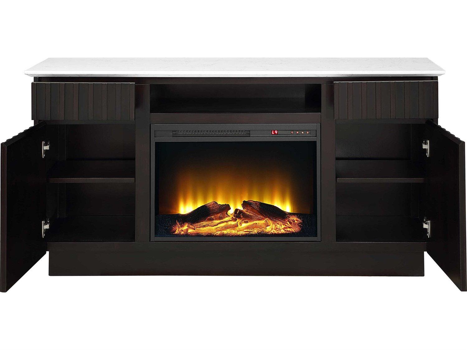 Acme Furniture Jaramillo Brown Poplar Wood Engineered Marble Rustic Espresso Bar Cabinet