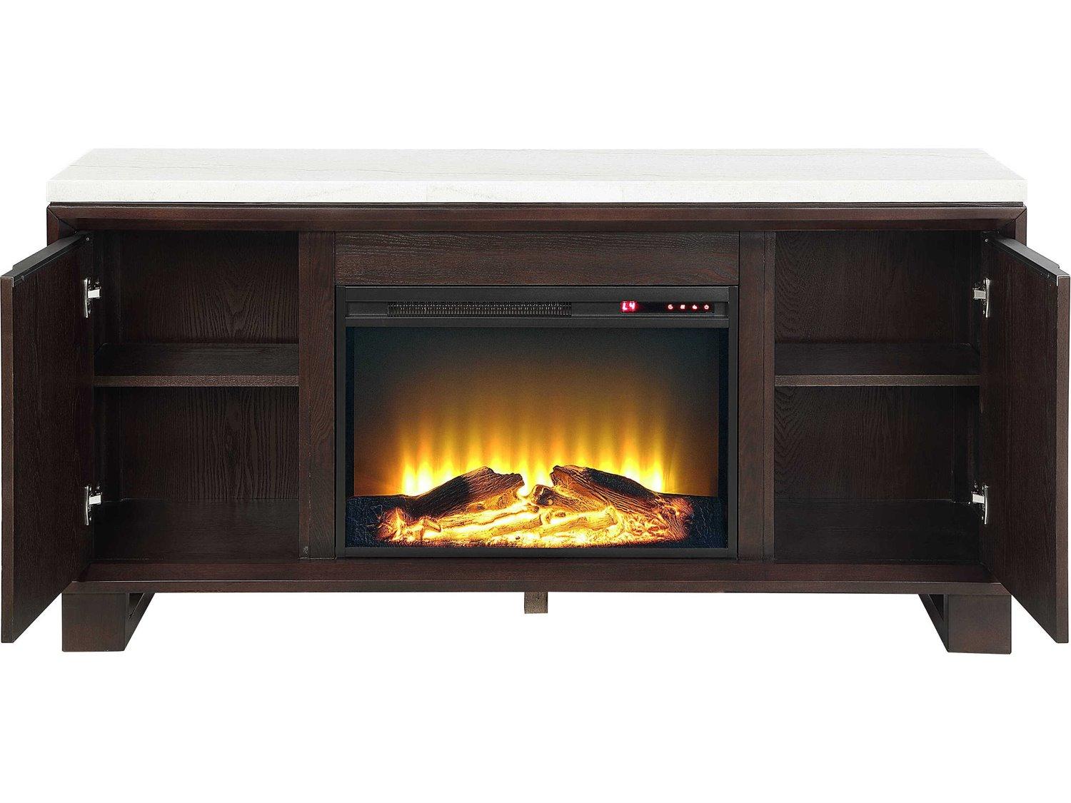 Acme Furniture Edwyn Brown Plywood Natural Marble Top Espresso Bar Cabinet