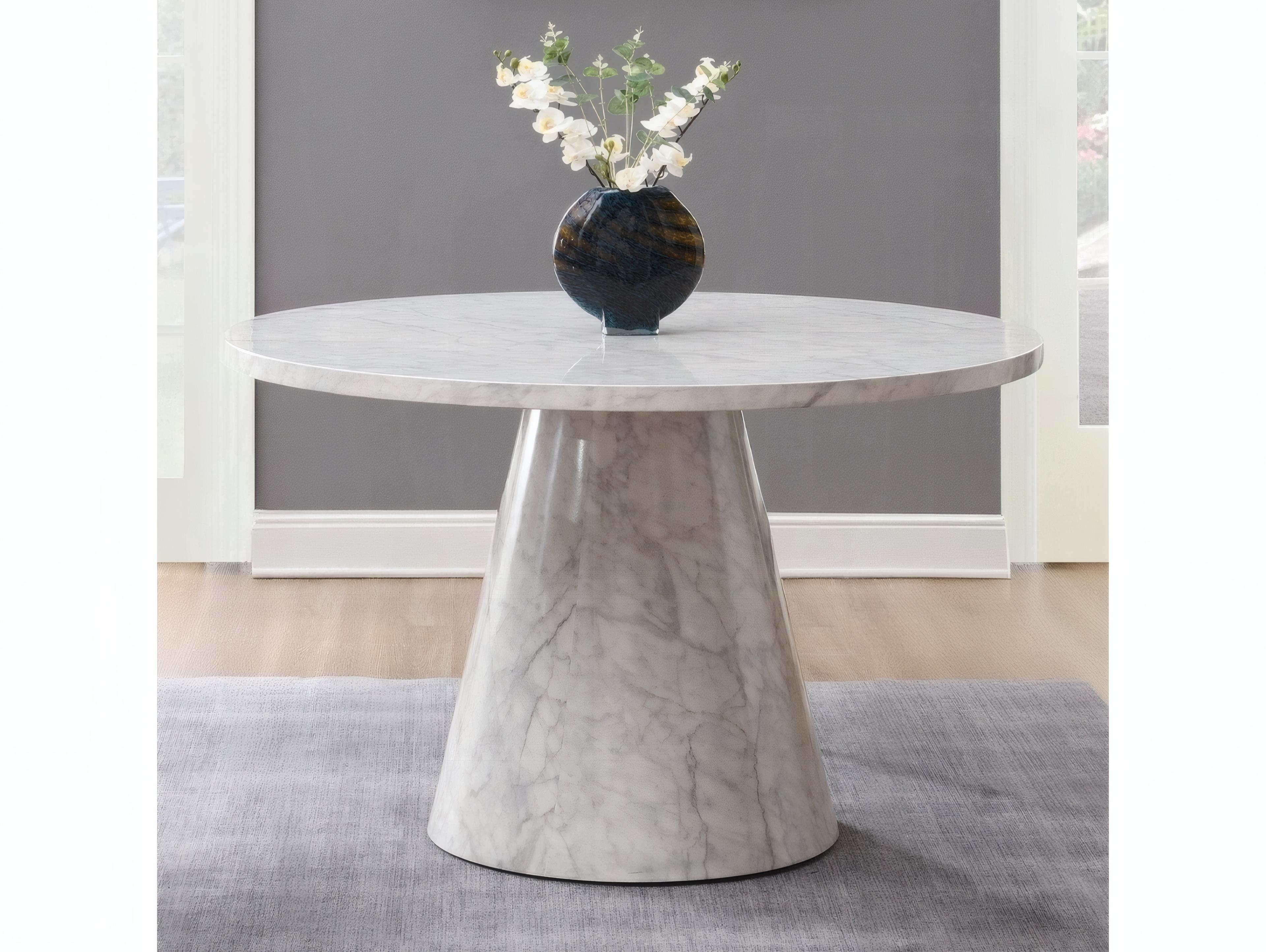 Acme Furniture Kacey Round Faux Marble Engineered Stone Dining Table