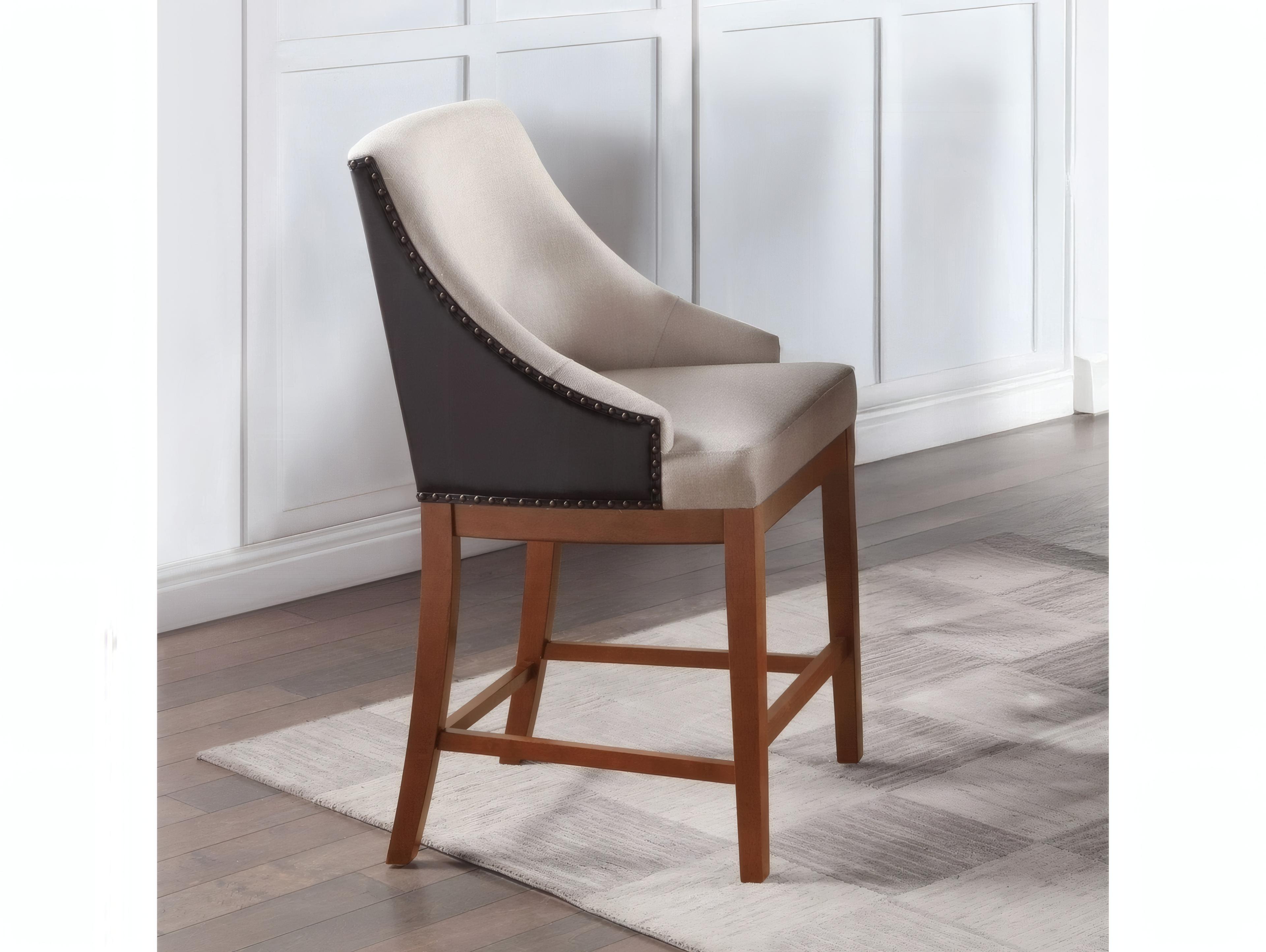 Acme Furniture Gilsea Fabric Brown Synthetic Leather Upholstered Acacia Wood Counter Stool