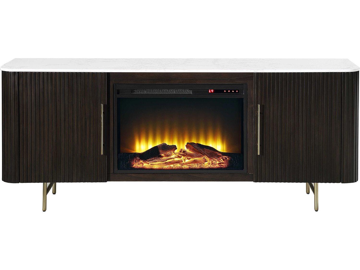 Acme Furniture Clayten Brown Plywood White Engineering Marble Top Espresso Bar Cabinet