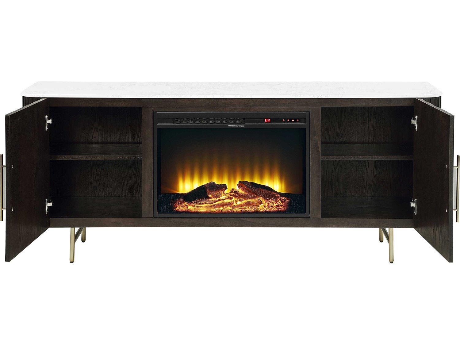 Acme Furniture Clayten Brown Plywood White Engineering Marble Top Espresso Bar Cabinet