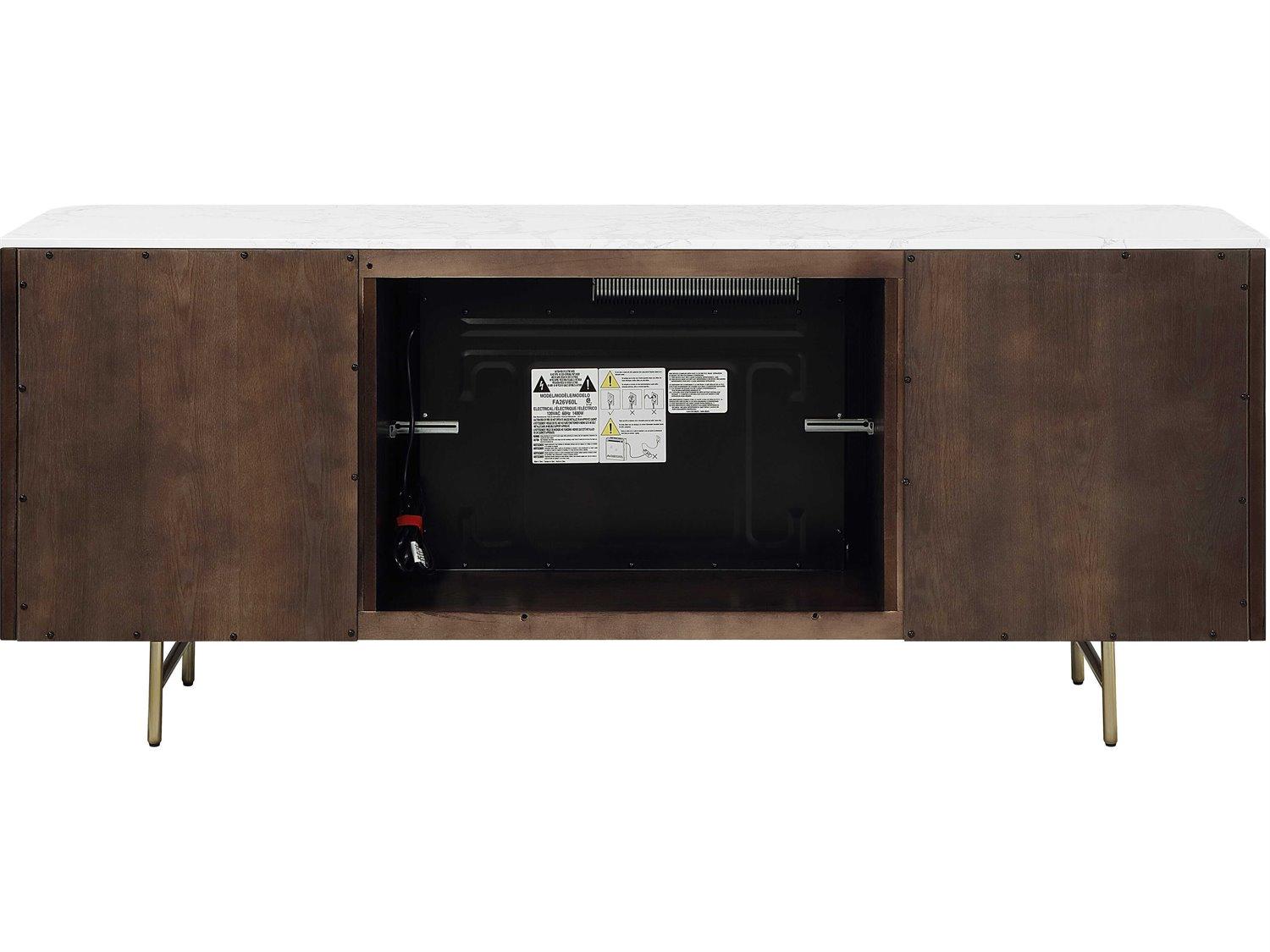 Acme Furniture Clayten Brown Plywood White Engineering Marble Top Espresso Bar Cabinet