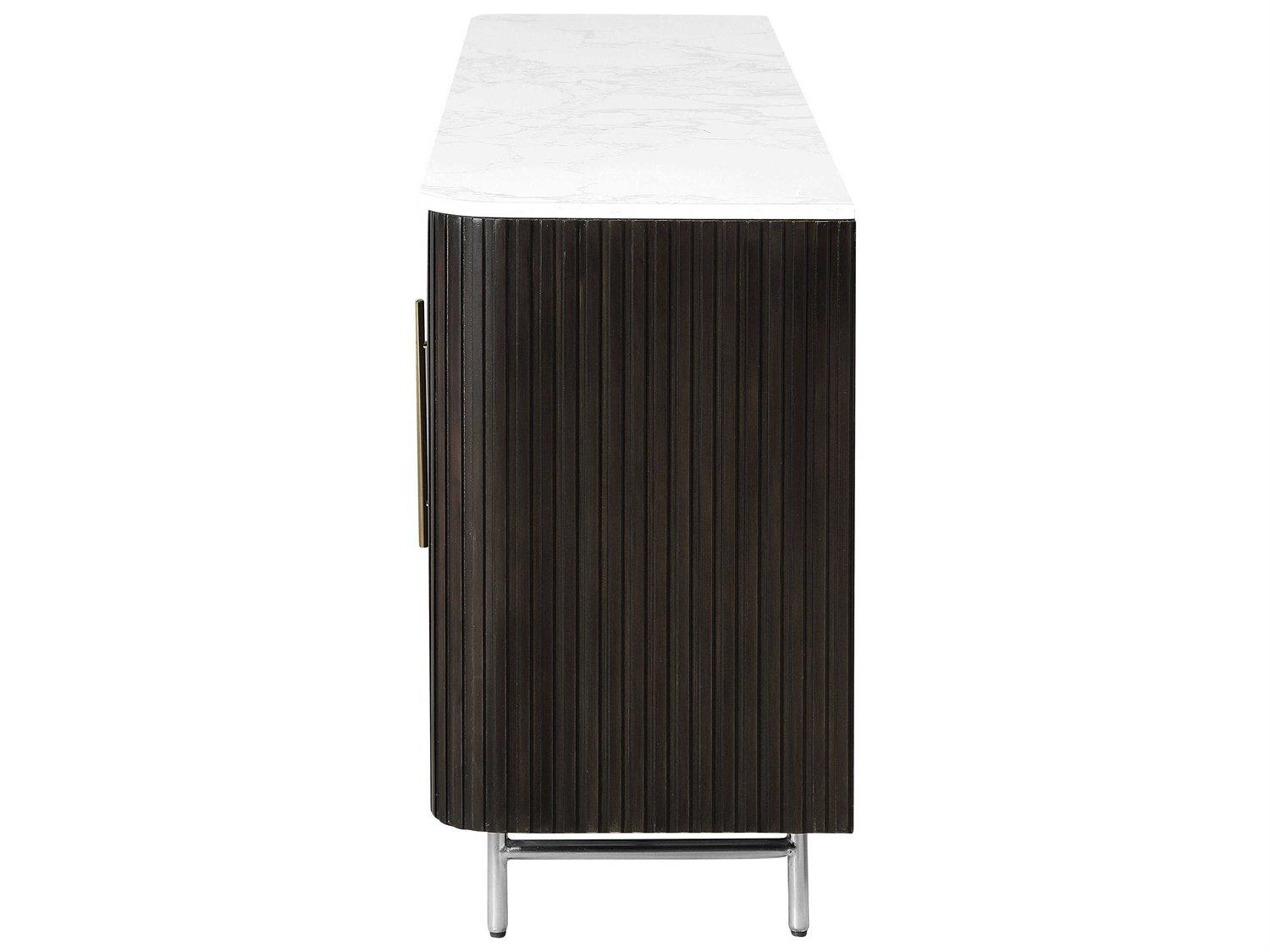 Acme Furniture Clayten Brown Plywood White Engineering Marble Top Espresso Bar Cabinet