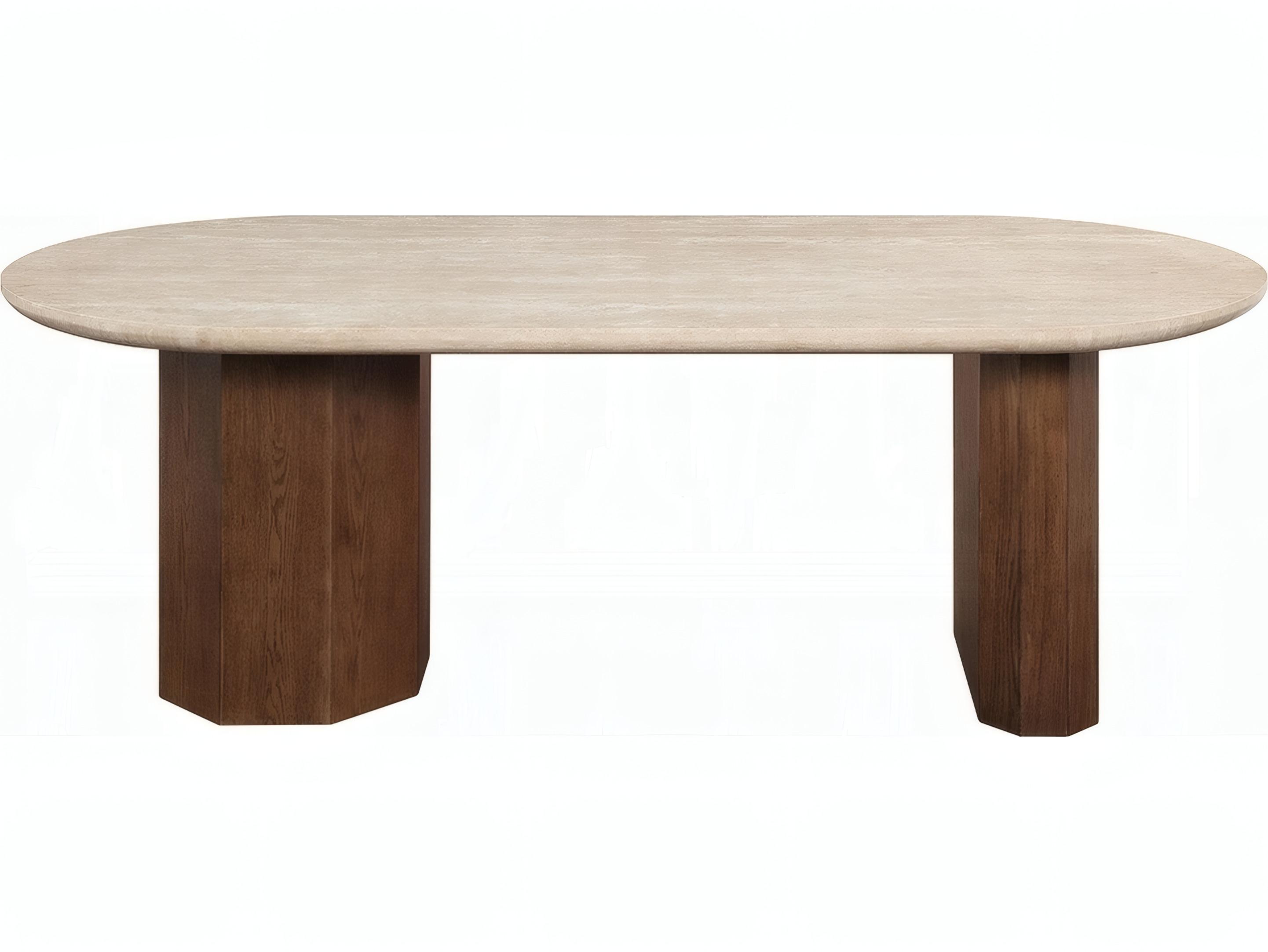 Acme Furniture Leonardo Rectangular Stone Travertine Top Dark Oak Dining Table