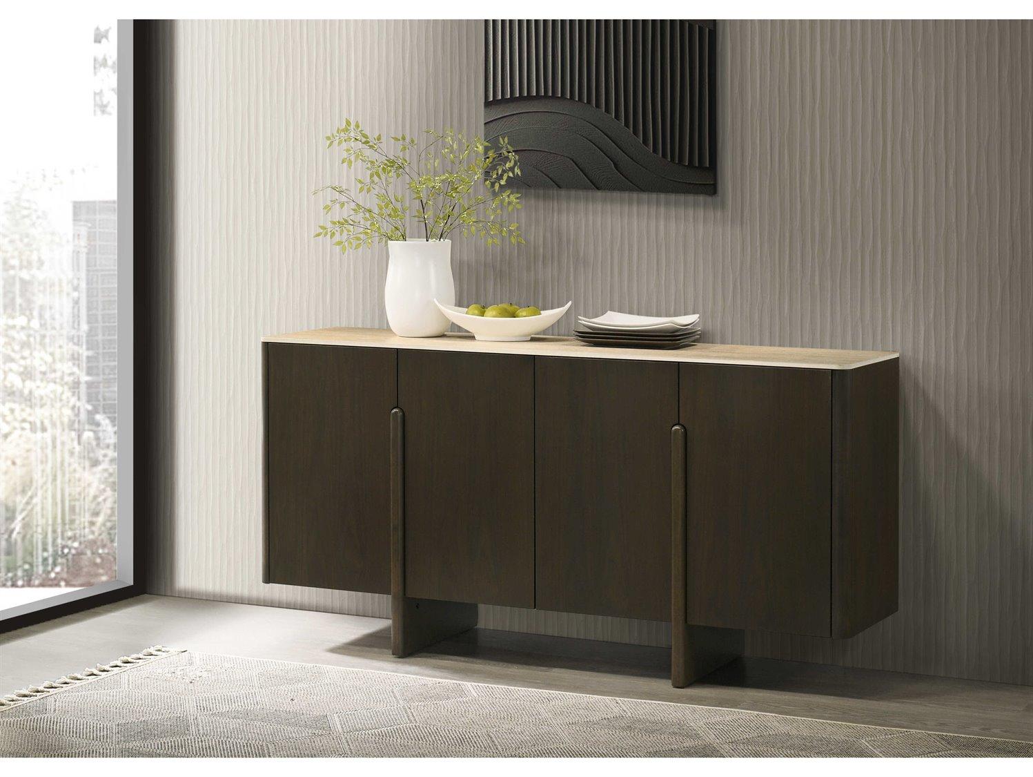 Acme Furniture Davita Brown Walnut Wood Ceramic Bar Cabinet