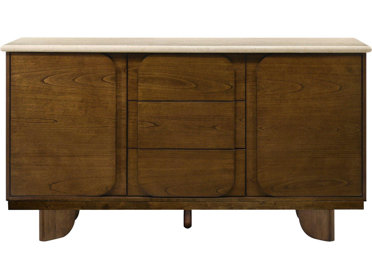 Acme Furniture Kasha Brown Rubberwood Natural Marble Vintage Oak Bar Cabinet