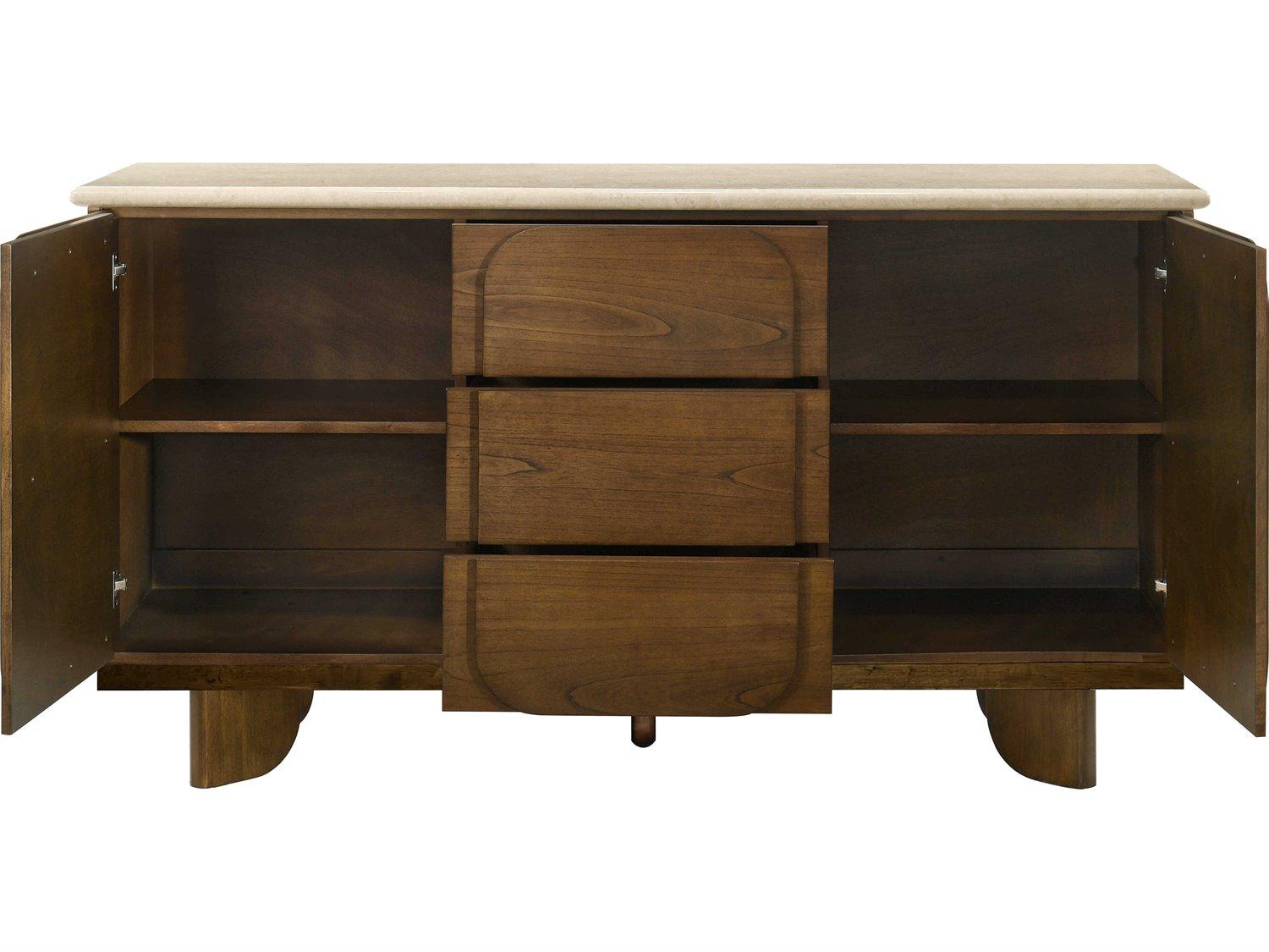Acme Furniture Kasha Brown Rubberwood Natural Marble Vintage Oak Bar Cabinet