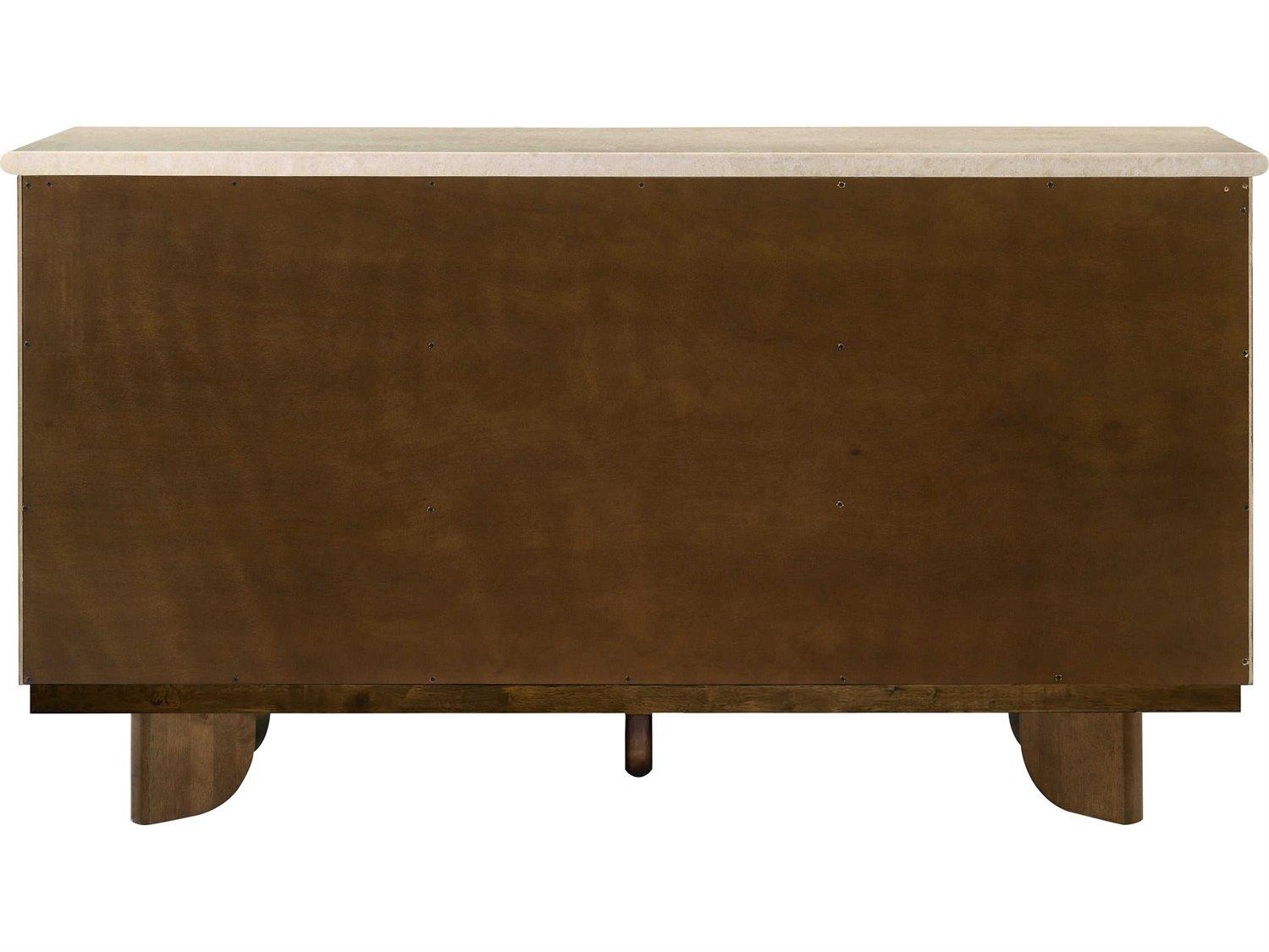 Acme Furniture Kasha Brown Rubberwood Natural Marble Vintage Oak Bar Cabinet