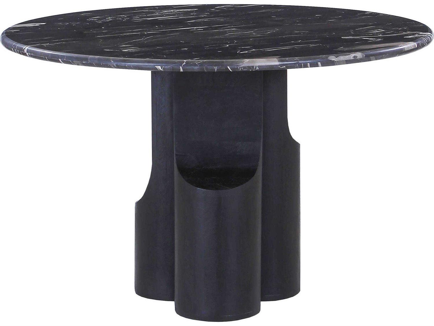 Acme Furniture Kinton Round Natural Marble Top Black Mercana Dining Table