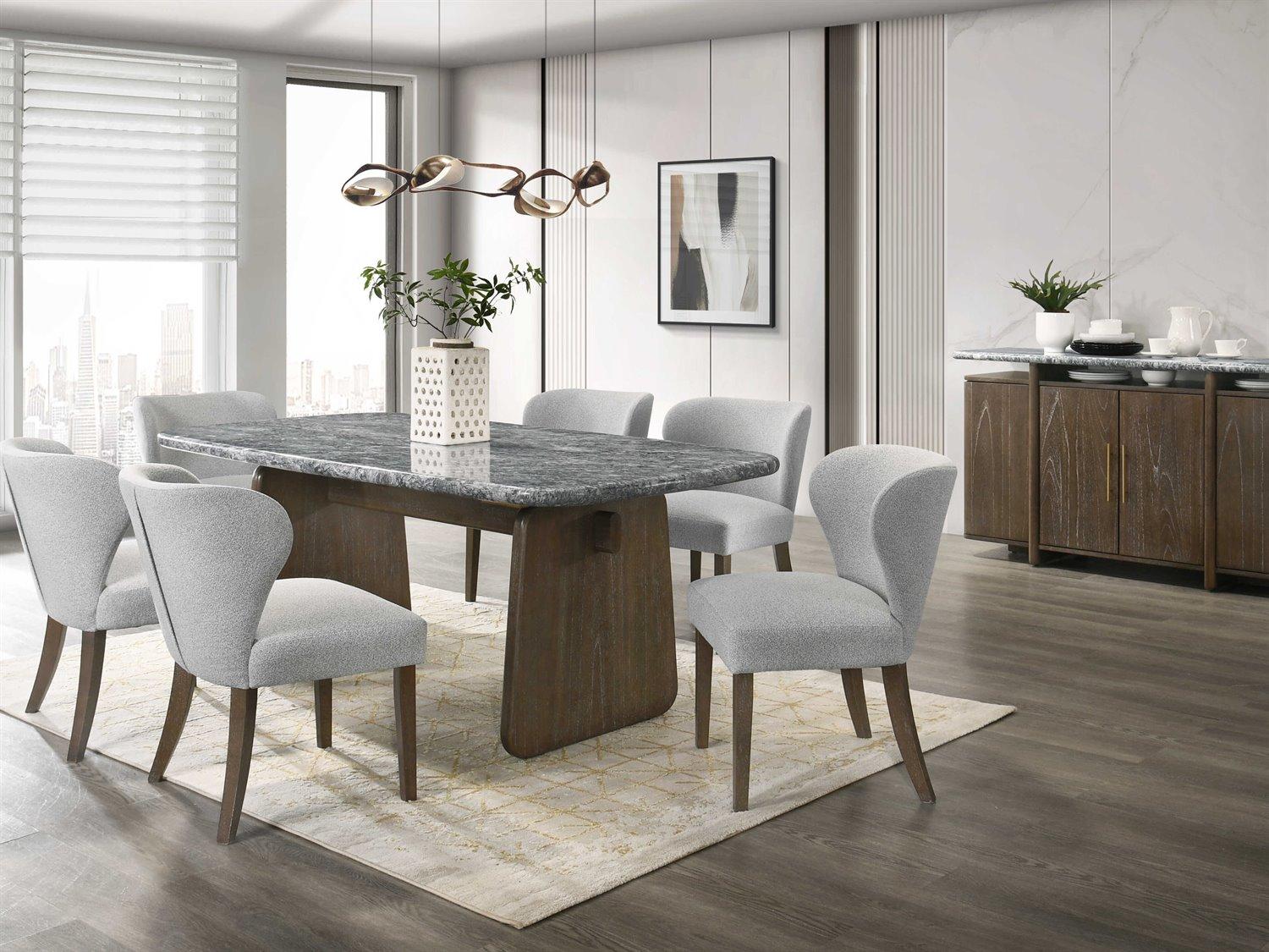 Acme Furniture Dillon Rectangular Natural Marble Top Walnut Dining Table