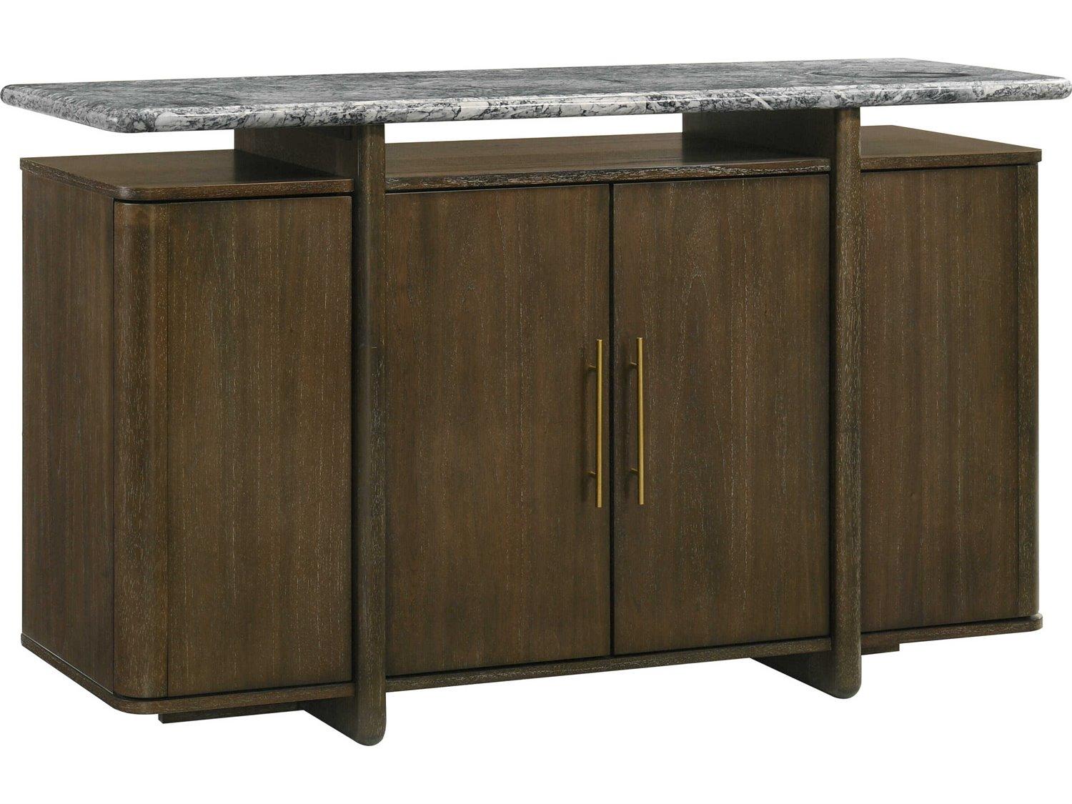 Acme Furniture Dillon Brown Walnut Wood Natural Marble Top Bar Cabinet