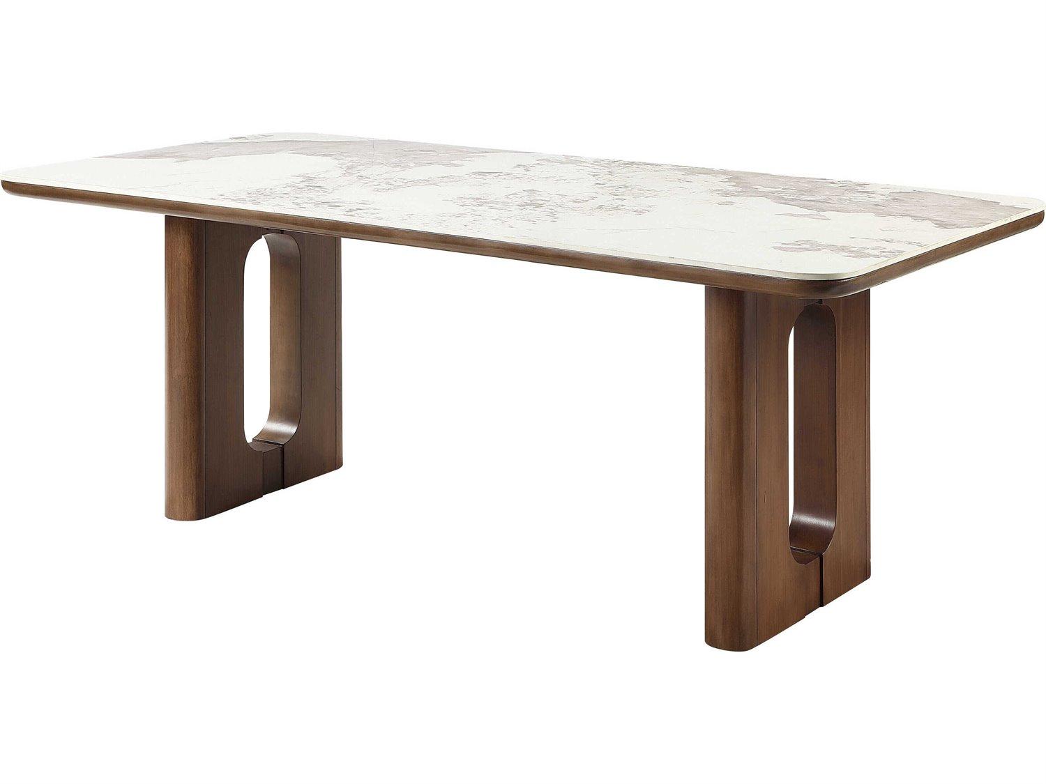 Acme Furniture Harvey Rectangular Marble Ceramic Top Brown Dining Table