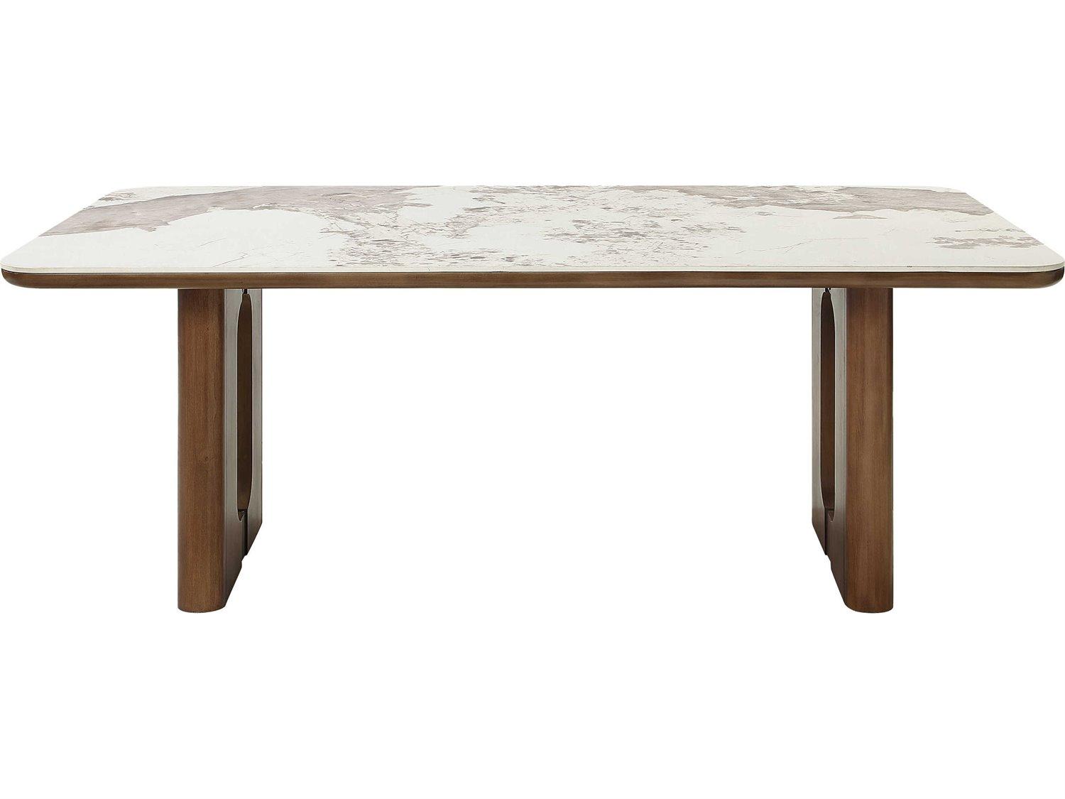 Acme Furniture Harvey Rectangular Marble Ceramic Top Brown Dining Table