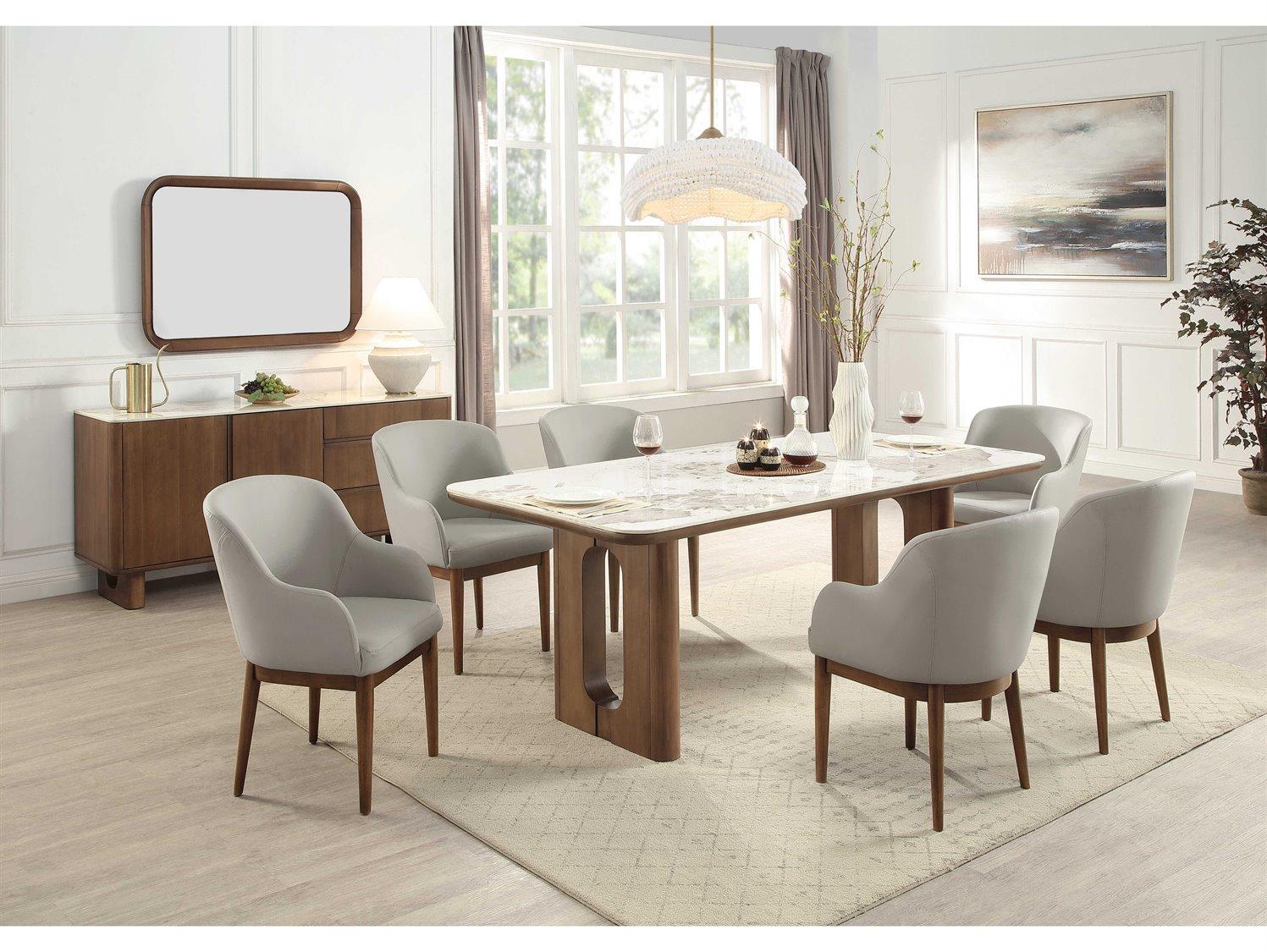 Acme Furniture Harvey Rectangular Marble Ceramic Top Brown Dining Table