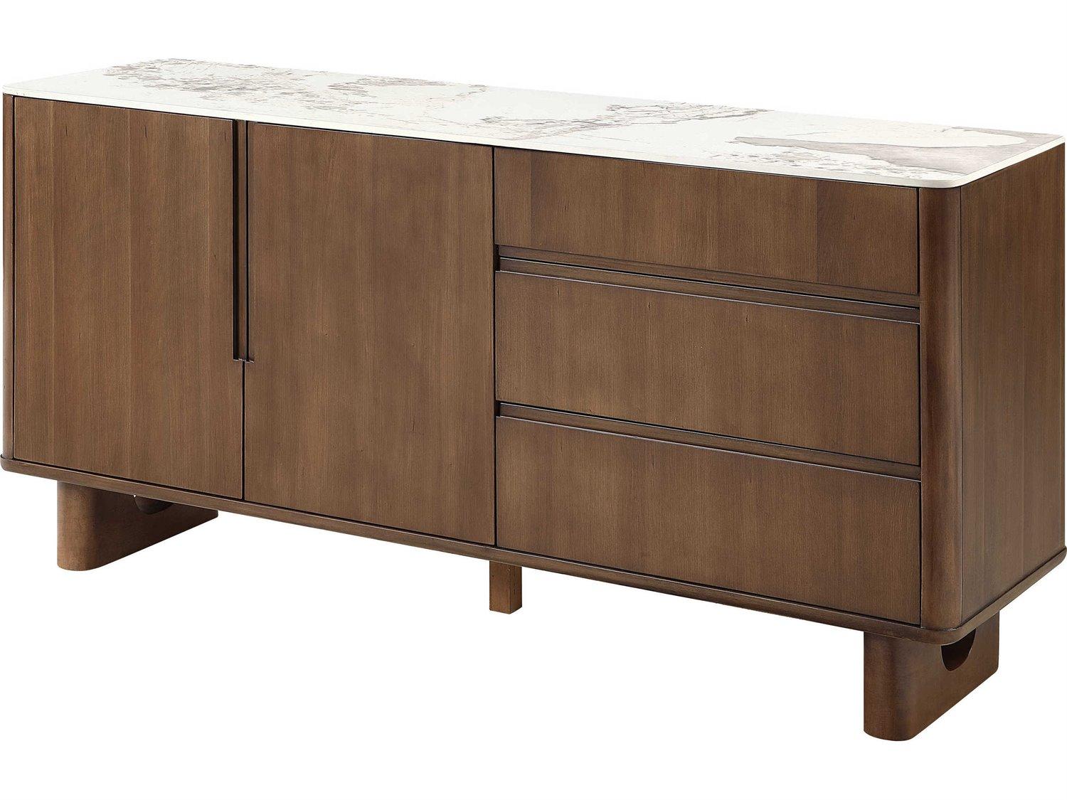 Acme Furniture Harvey Rubberwood Ceramic Top Brown Bar Cabinet