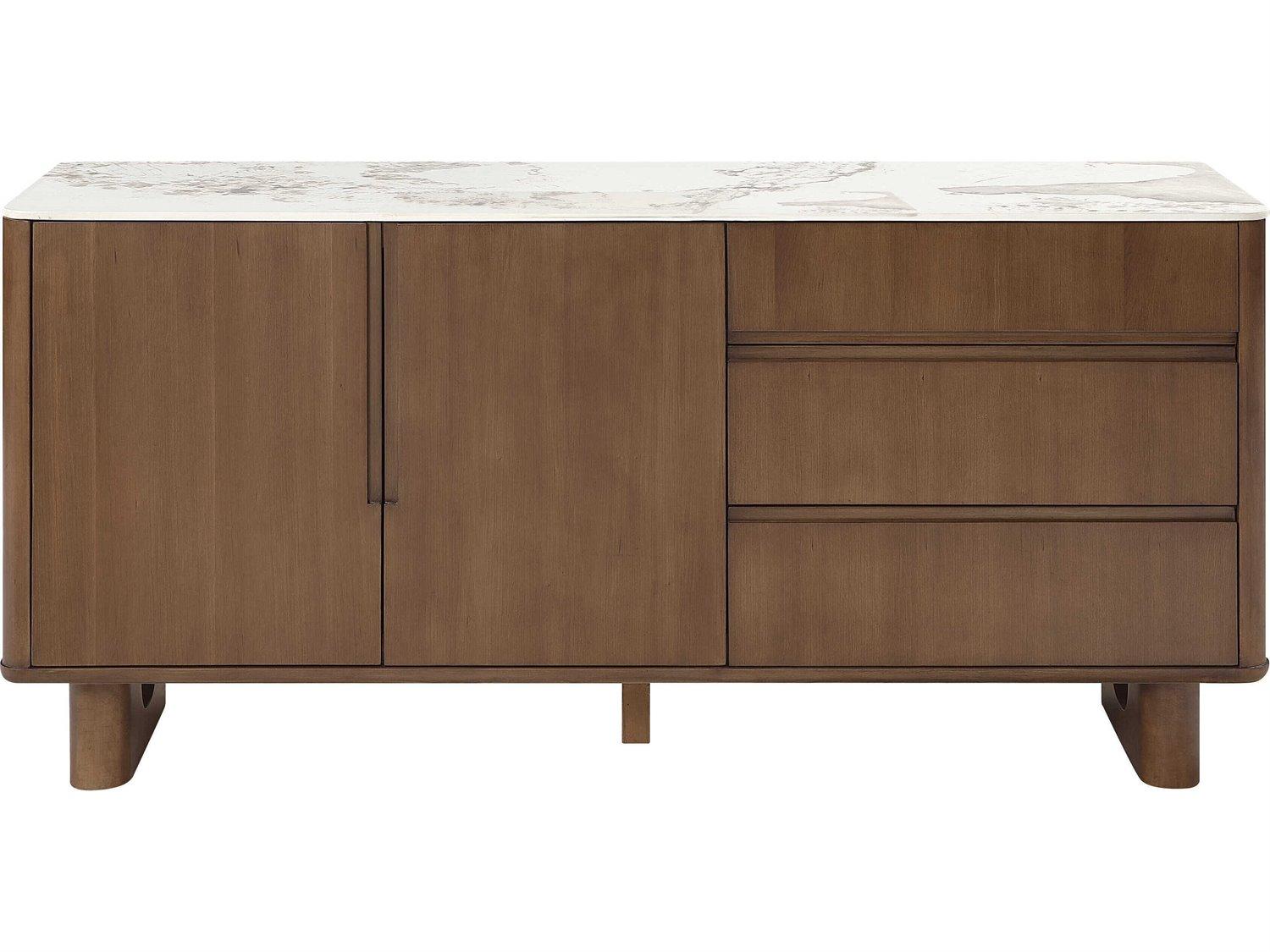 Acme Furniture Harvey Rubberwood Ceramic Top Brown Bar Cabinet