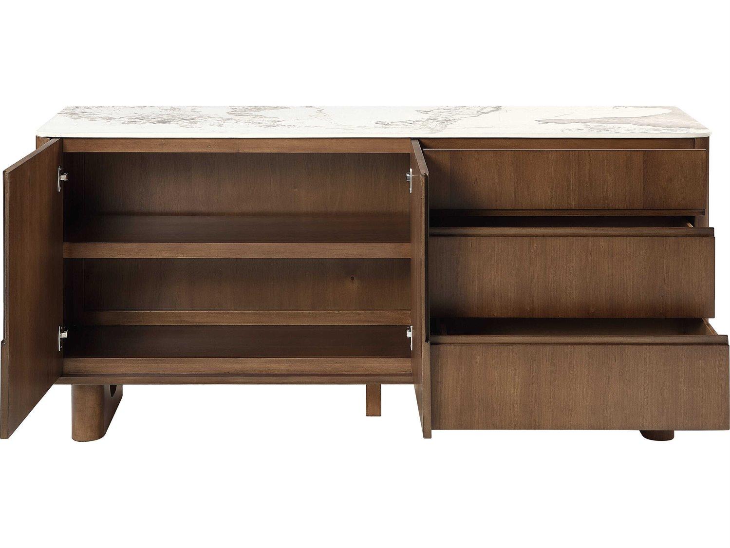 Acme Furniture Harvey Rubberwood Ceramic Top Brown Bar Cabinet