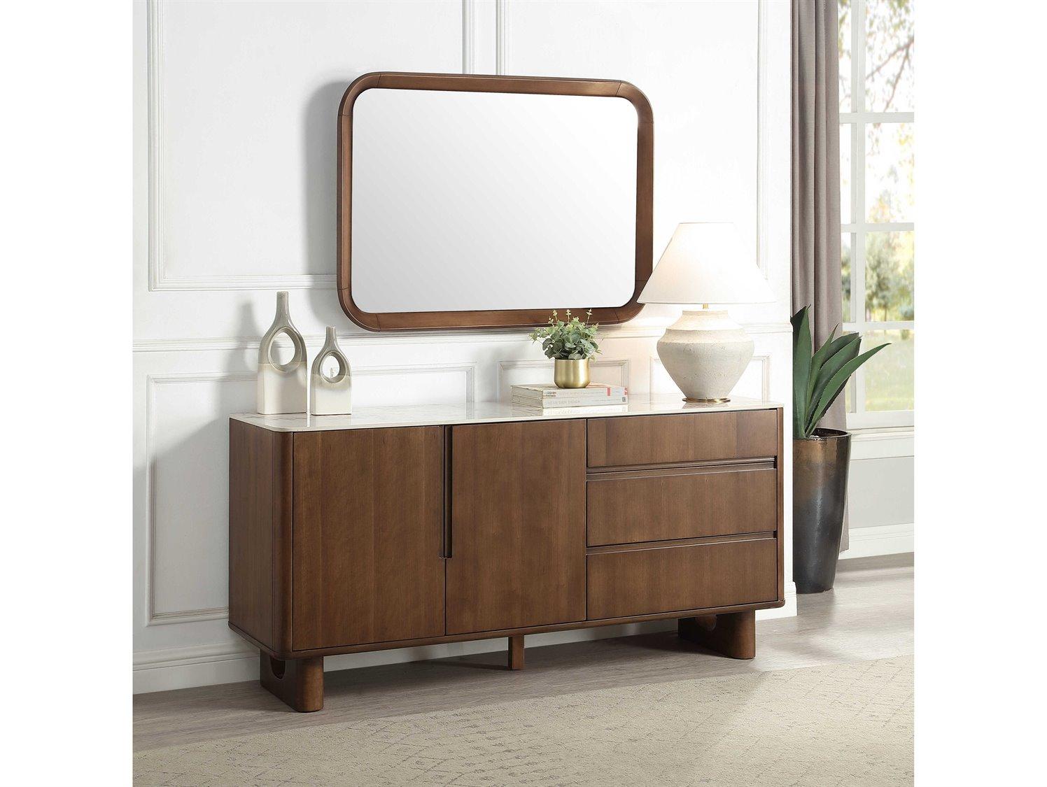 Acme Furniture Harvey Rubberwood Brown Sideboard & Mirror Set