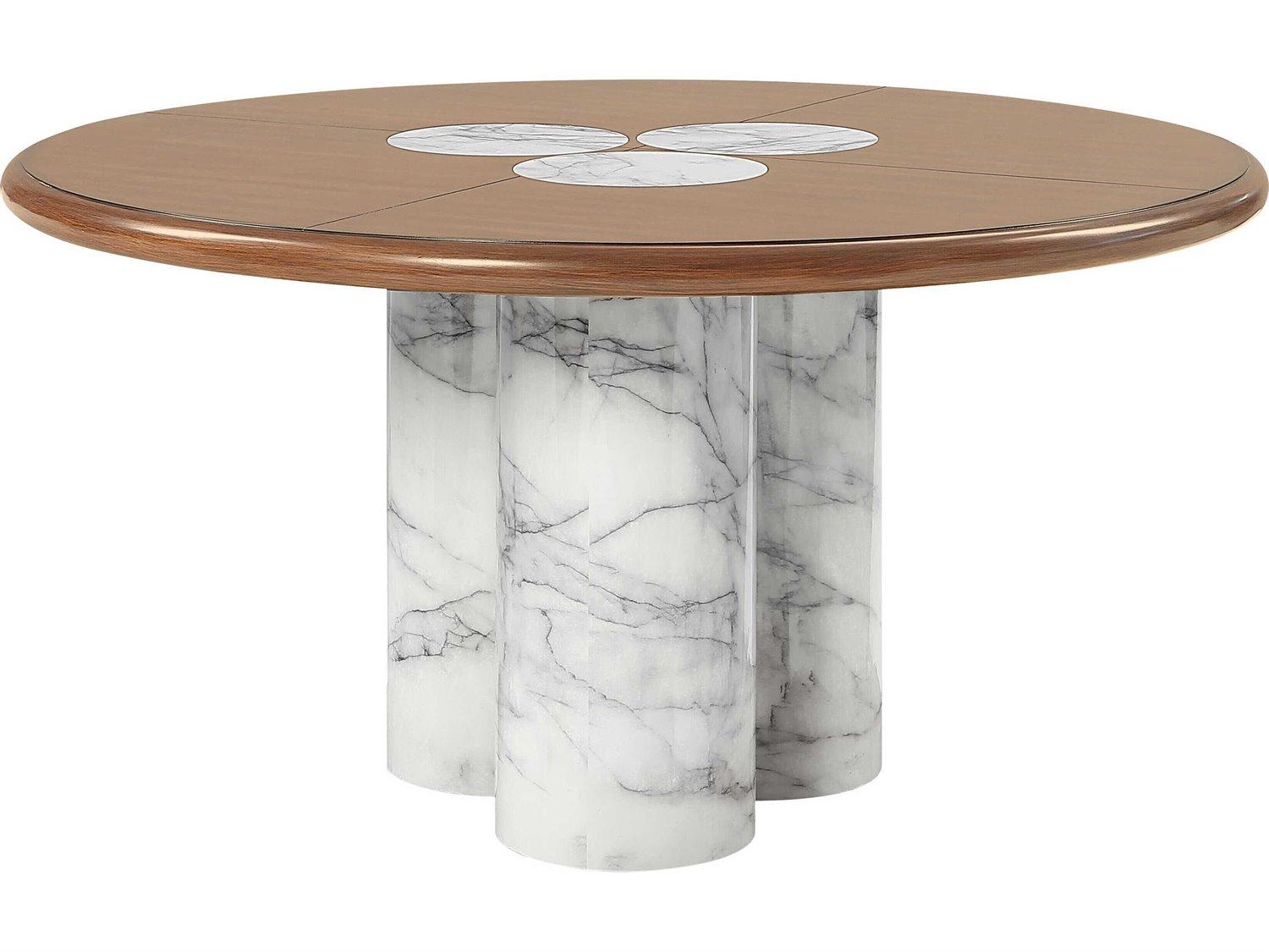 Acme Furniture Harvey Round Wood Engineered Stone Brown Dining Table