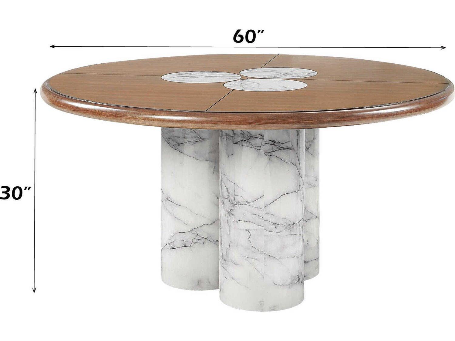 Acme Furniture Harvey Round Wood Engineered Stone Brown Dining Table