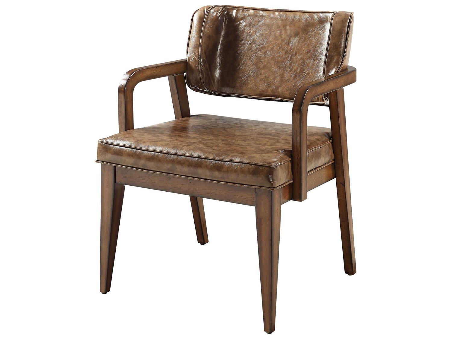 Acme Furniture Harvey Rubberwood Brown Faux Leather Arm Dining Chair Set of 2