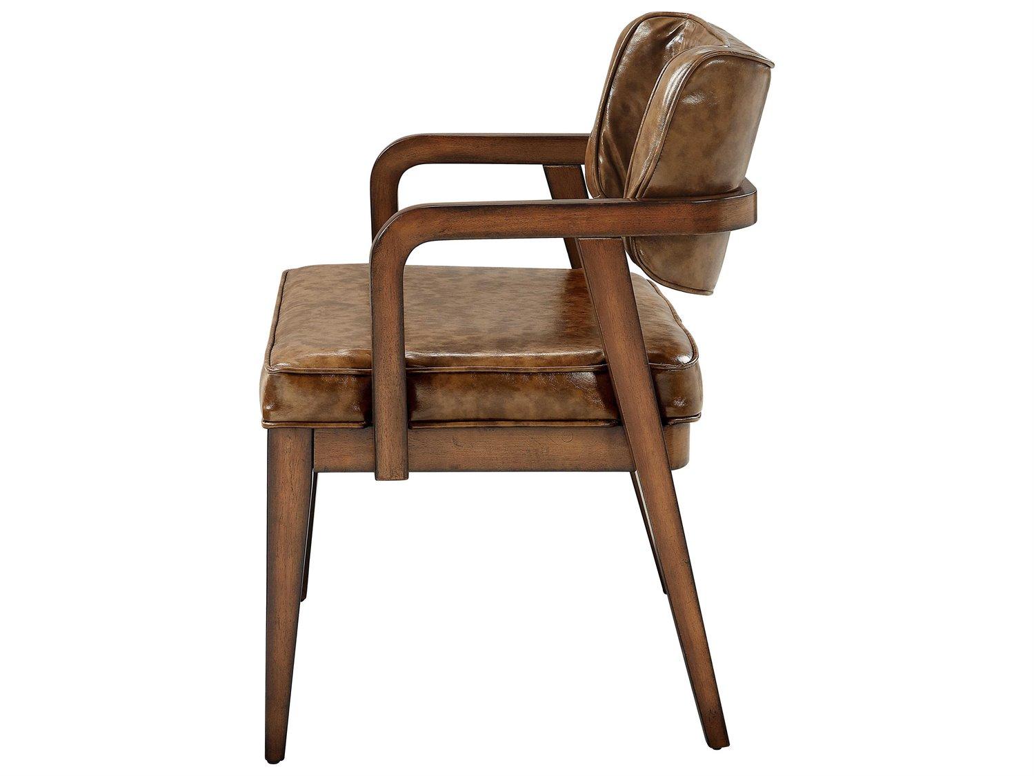 Acme Furniture Harvey Rubberwood Brown Faux Leather Arm Dining Chair Set of 2