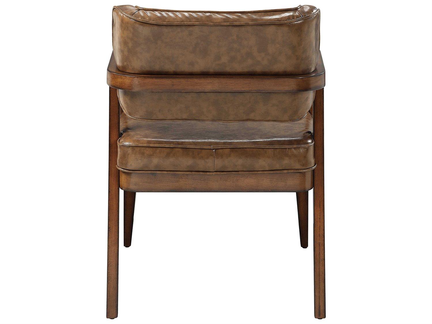 Acme Furniture Harvey Rubberwood Brown Faux Leather Arm Dining Chair Set of 2