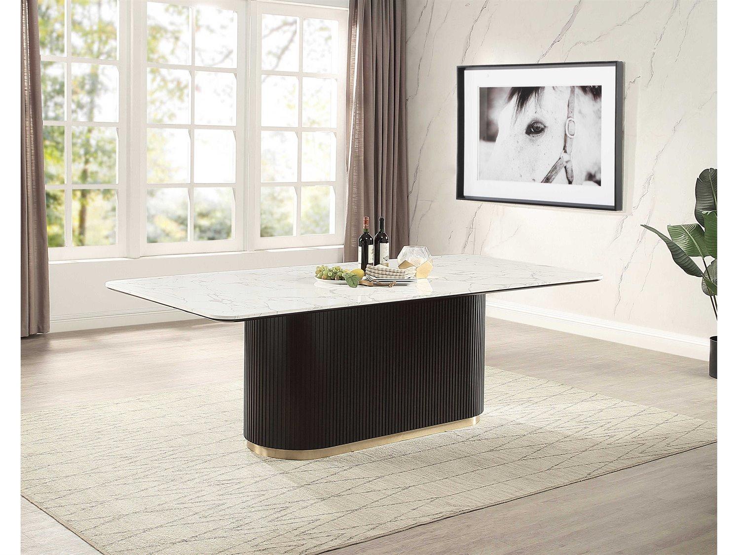 Acme Furniture Clayten Rectangular Engineering Marble Top Espresso Dining Table