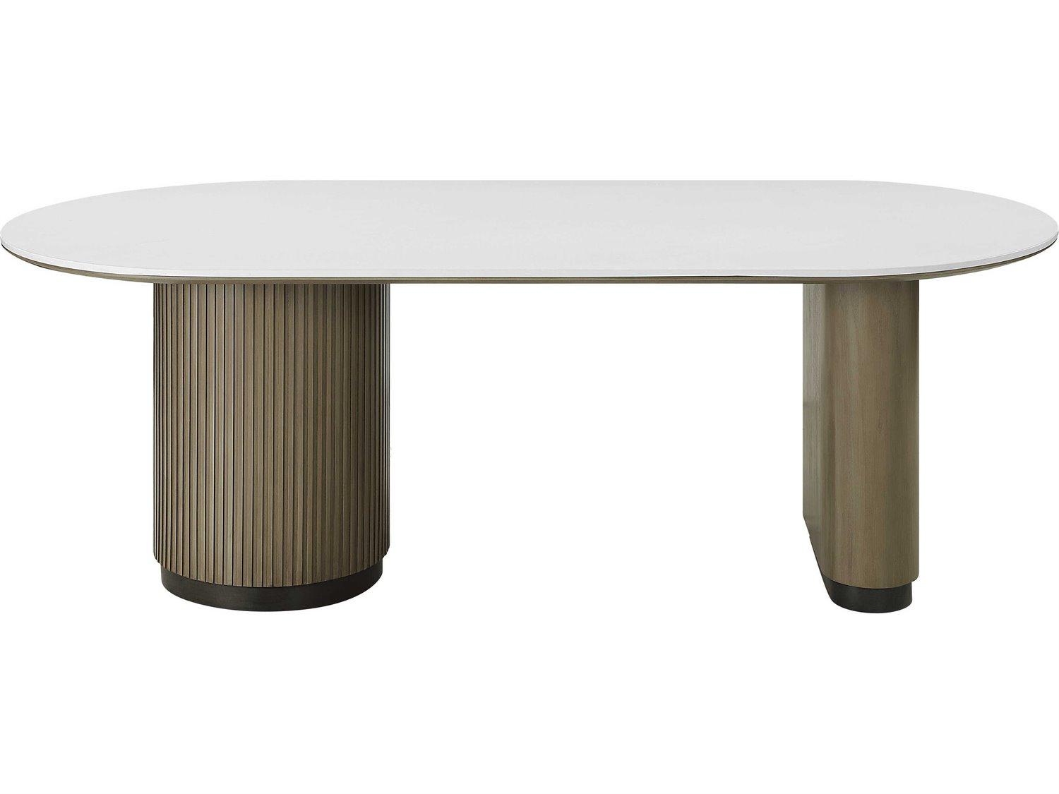 Acme Furniture Clayten Oval Faux Marble Engineering Top Light Oak Dining Table