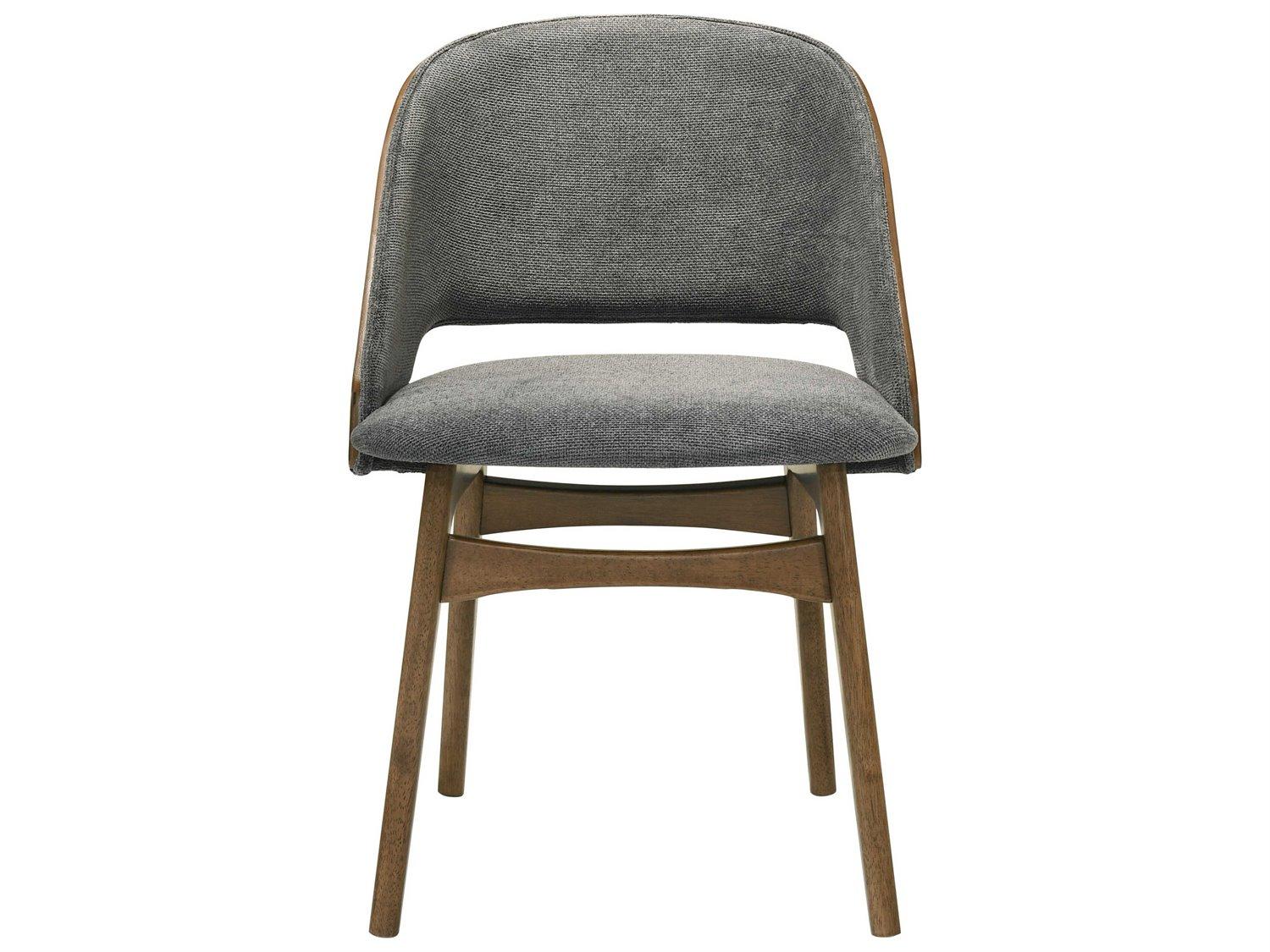 Acme Furniture Delmon Walnut Wood Gray Upholstered Armless Dining Chair Set of 2